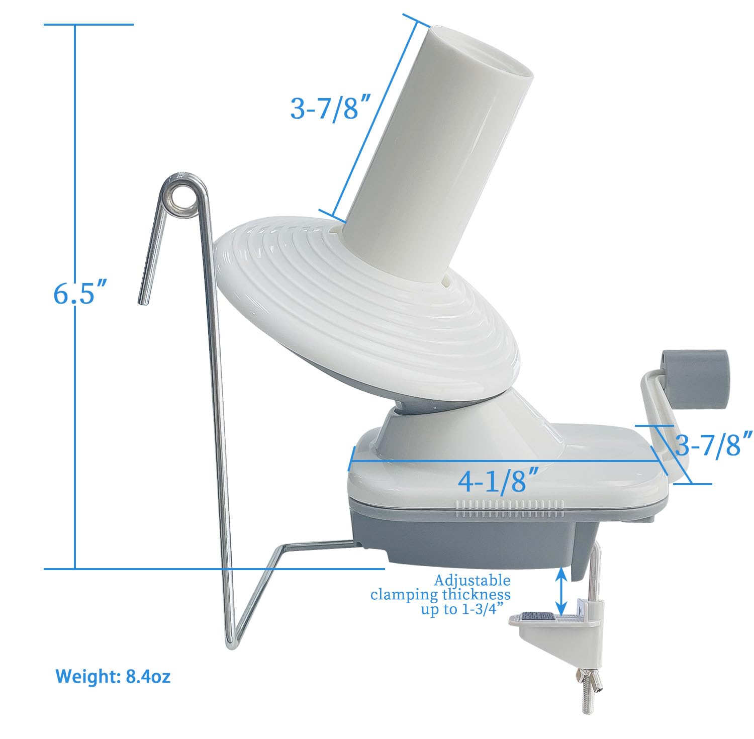 Sutekus Yarn Ball Winder Portable Yarn Winder Manual Wool Winder Holder with Tabletop Clamp for Crocheting Knitting, White and Grey