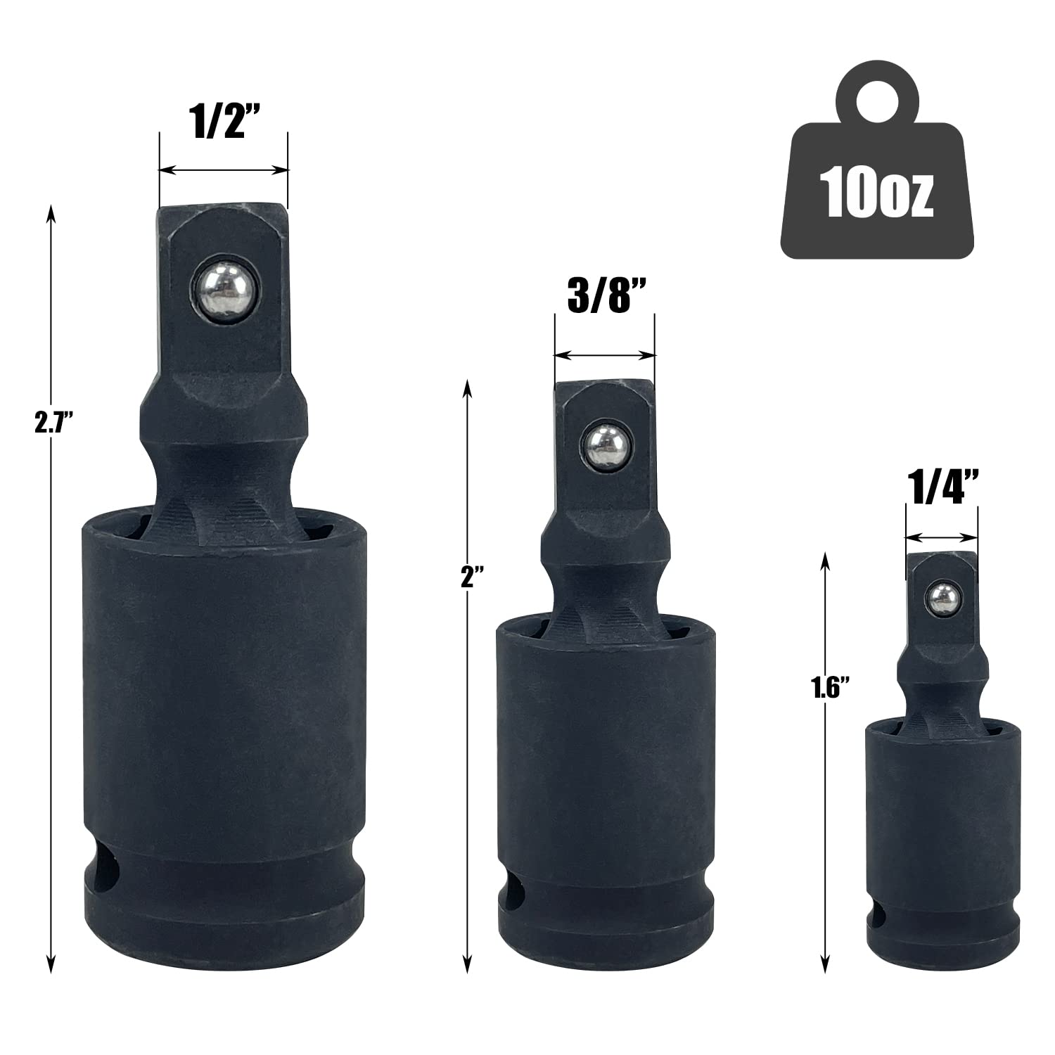 Sutekus Universal Joint Socket Swivel Set Impact Socket Drive Tools 1/4", 3/8", 1/2" U Joint Sockets, 3PCS