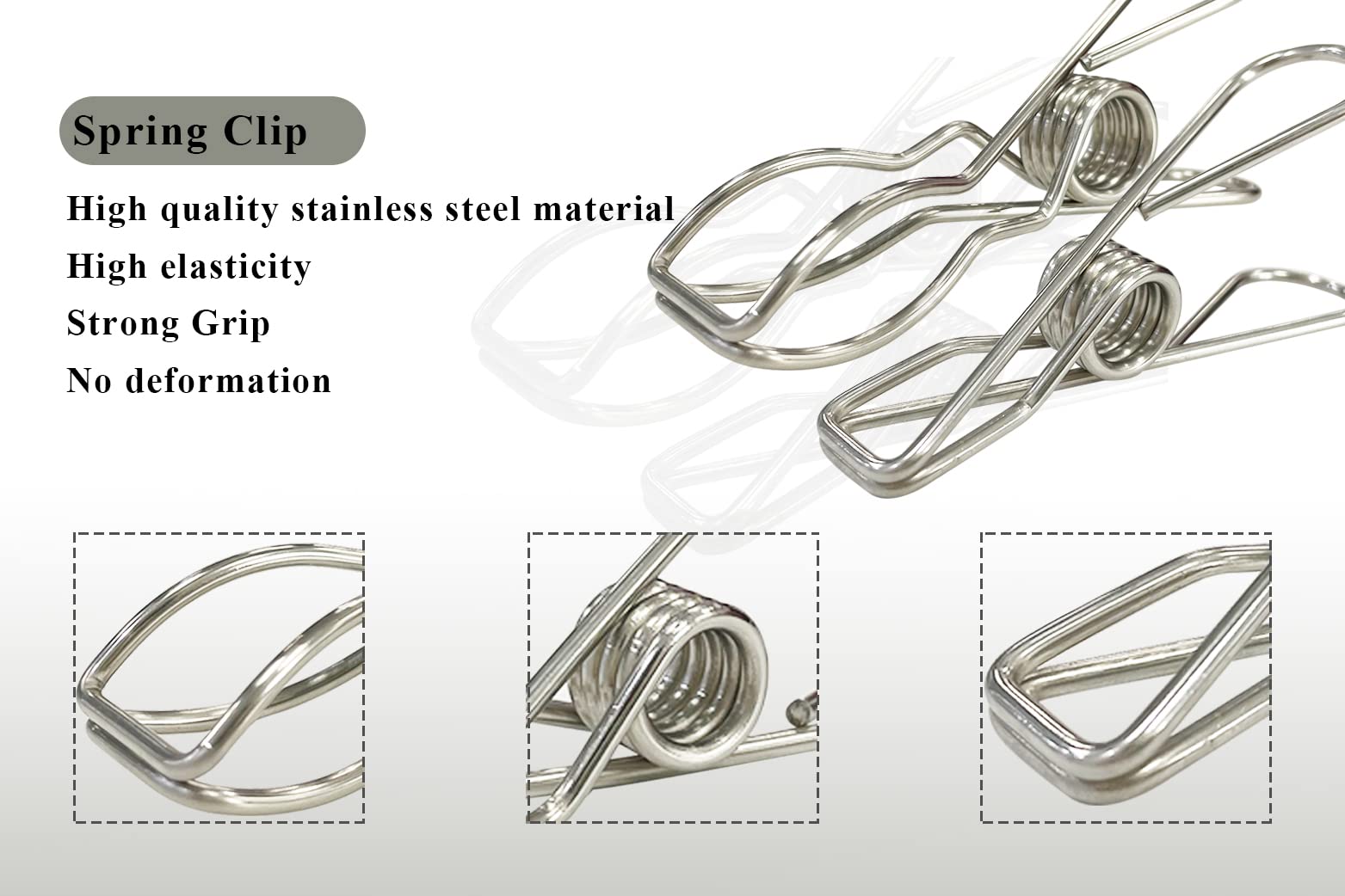 Sutekus 42Pcs Stainless Steel Clothes Pins Heavy Duty Clothes Pegs Multipurpose Spring Wire Utility Clips Multi-Size Clips Windproof Landry Clip Bag Seal Clip File Clip for Home Office