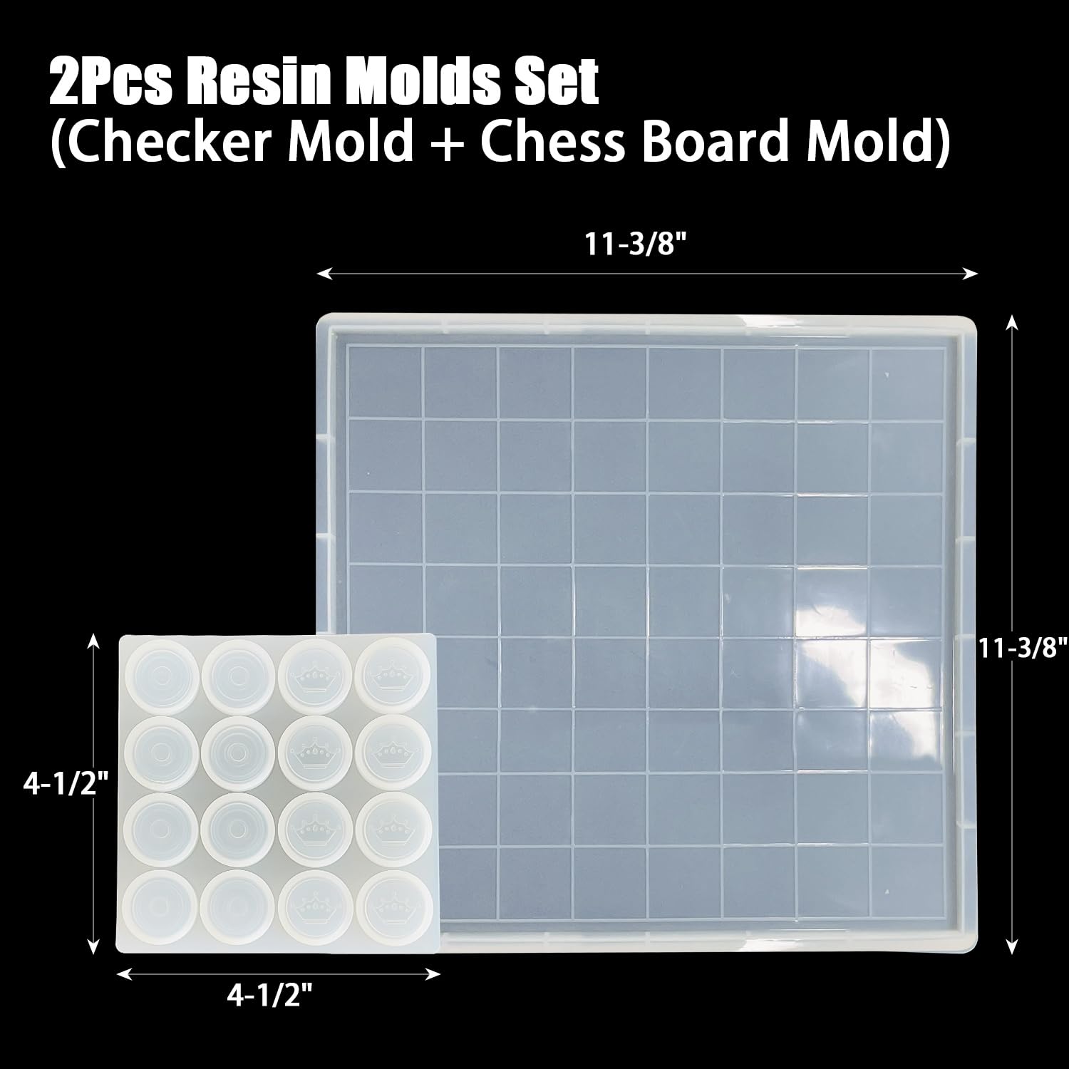 Sutekus Chess Molds for Resin Casting Resin Chess Set Mold with 16 Piece 3D Full Size Chess Checkers & Chess Board Epoxy Silicone Resin Molds for DIY Art Crafts Making Gift