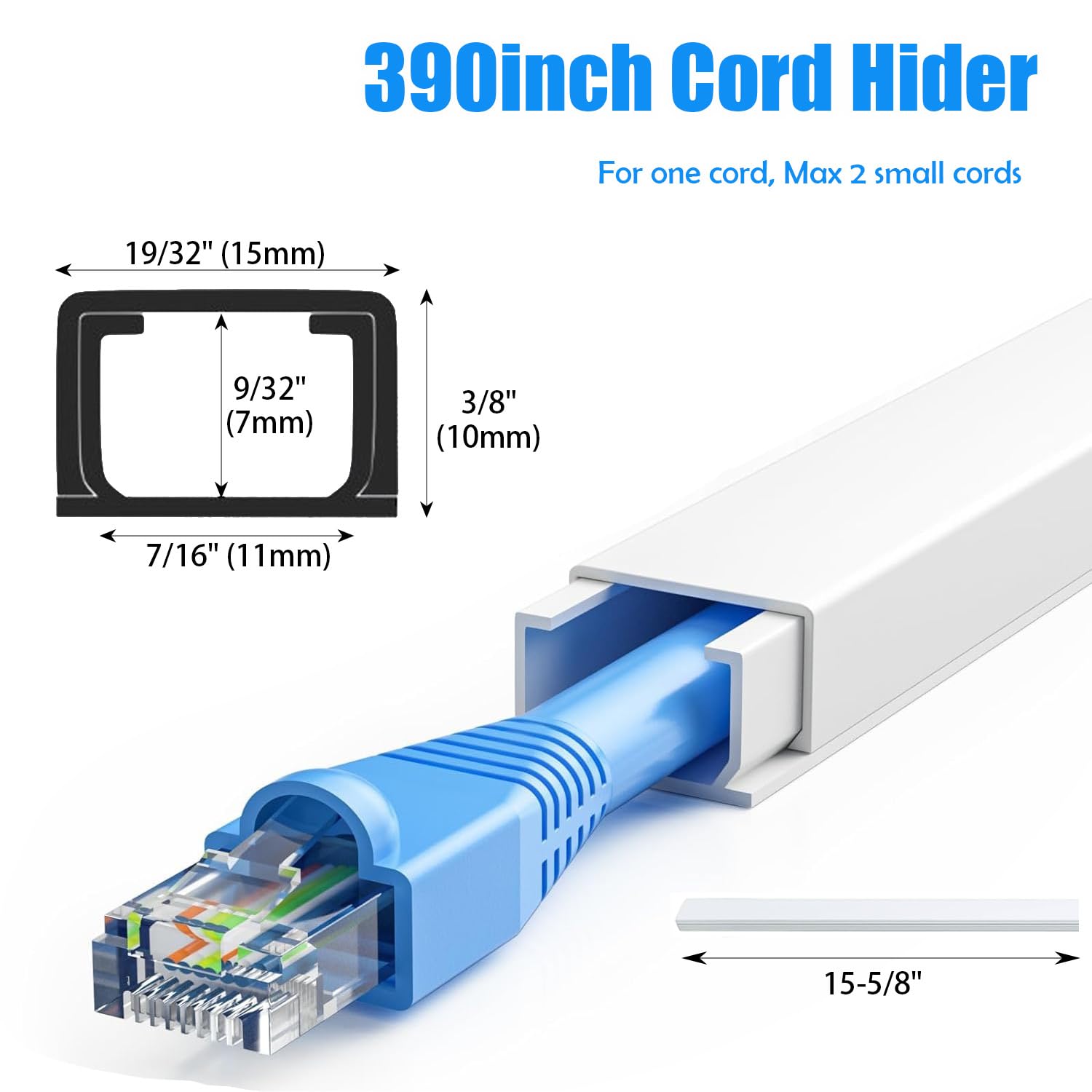 Sutekus Cable Hider Raceway Kit 390" Wire Hiders Self-Adhesive One-Cord Cable Concealer Paintable Cable Raceways for Home Office, 25Pcs x 15.6" L x 0.59" W x 0.4" H, White