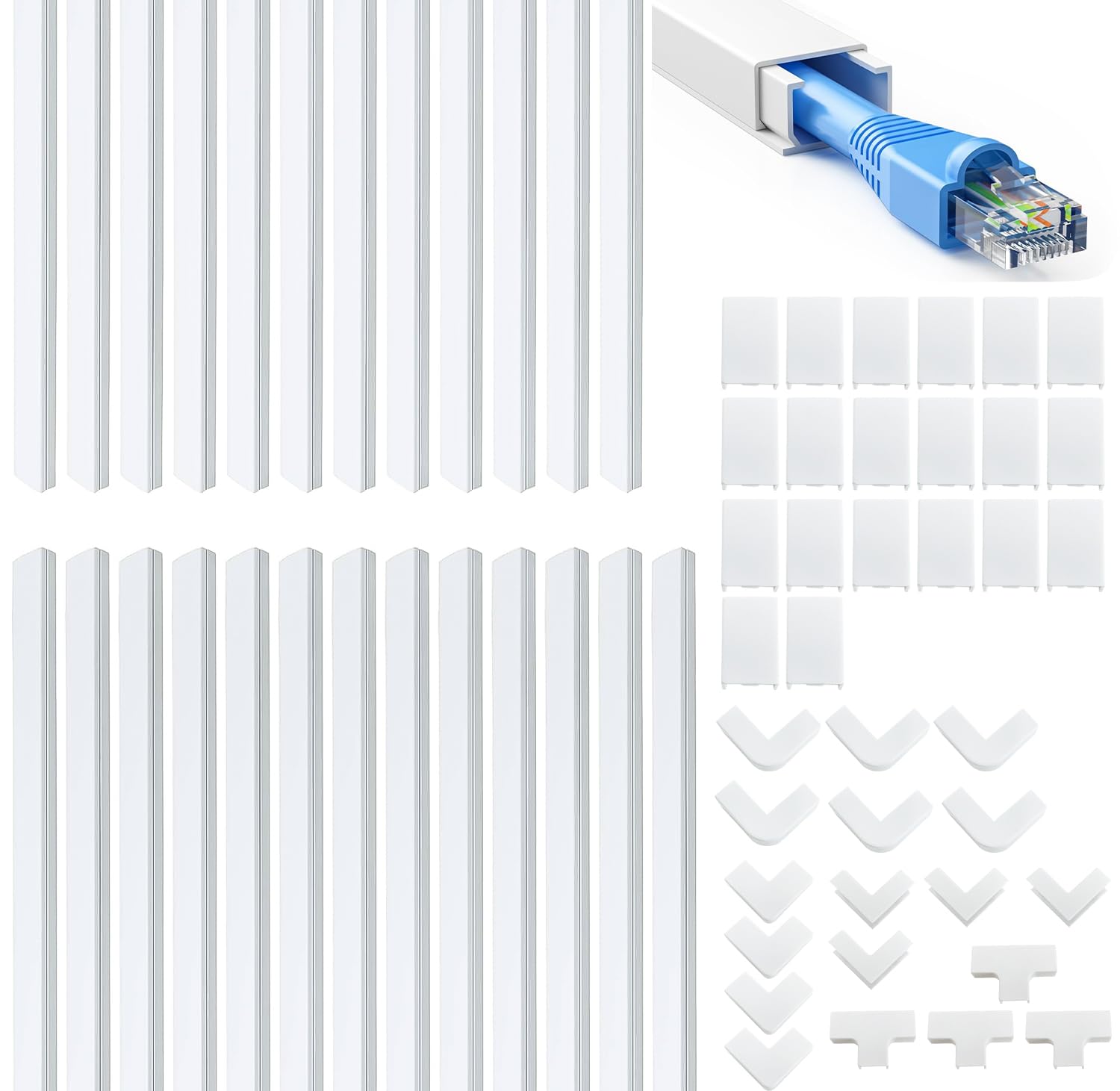 Sutekus Cable Hider Raceway Kit 390" Wire Hiders Self-Adhesive One-Cord Cable Concealer Paintable Cable Raceways for Home Office, 25Pcs x 15.6" L x 0.59" W x 0.4" H, White