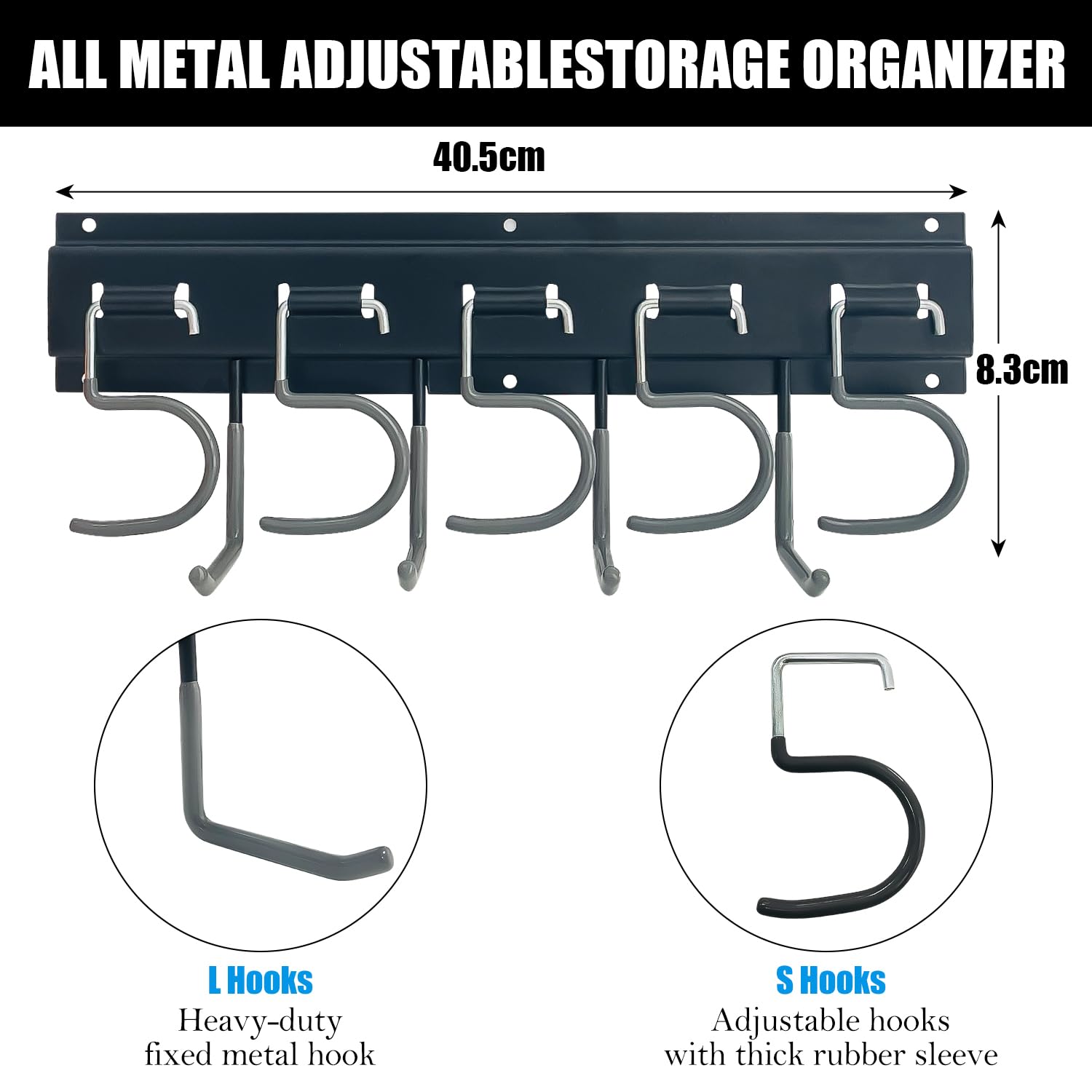 Sutekus Garage Garden Tool Organizer Wall Mount Garage Organization and Storage Heavy Duty Yard Tool Hanger with Rack with Anti-Slip Coating For Tools Ski Gears (Ultimate - 2 Pack)