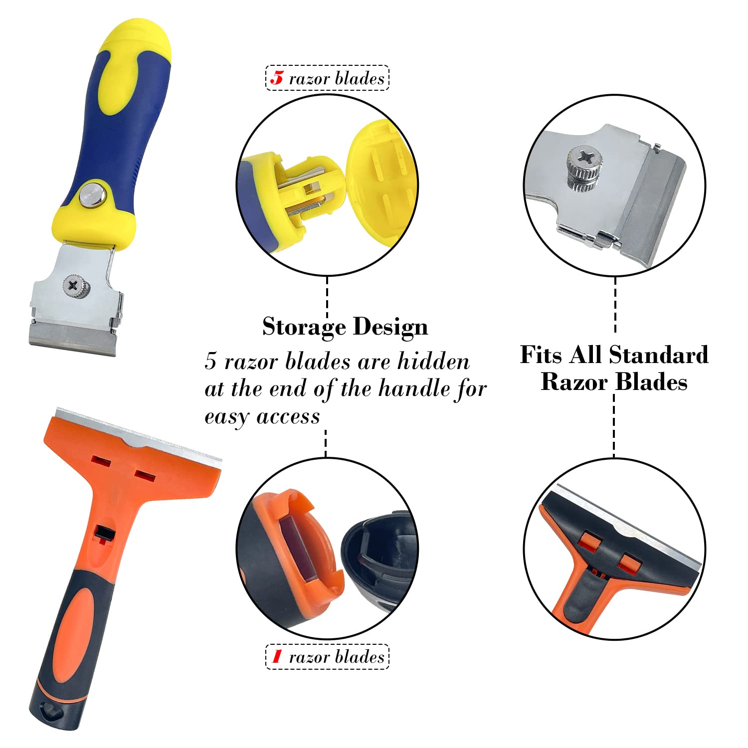 Sutekus Razor Blade Scraper Set Putty Knife Paint Scraper Tools Cleaning Razor Scraper Tool with Extra Blades, 2Pack
