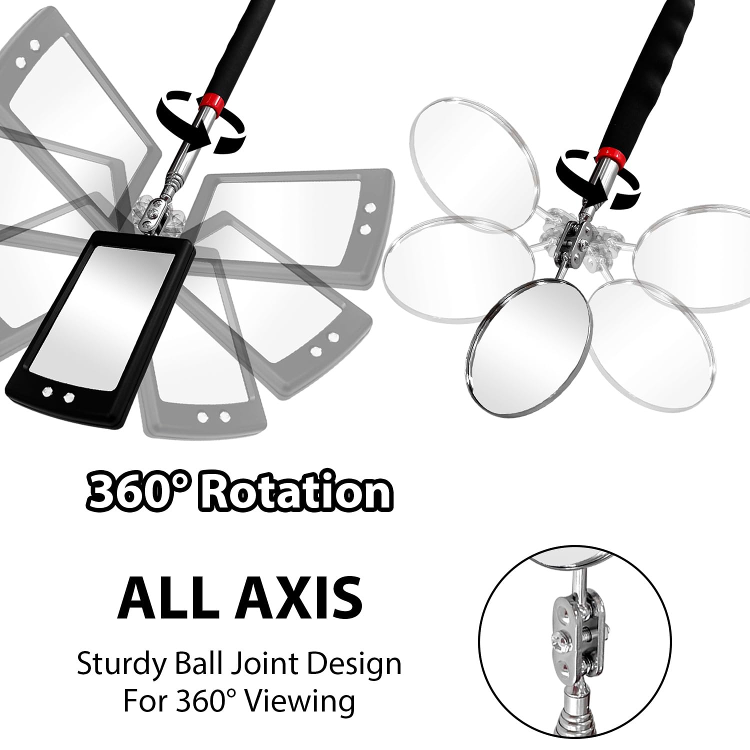 Sutekus Magnetic Tool & Telescoping Inspection Mirror Set Including 5pcs Swivel Head Telescoping Inspection Mirrors, Telescoping Magnetic Pickup Tool and Swivel Magnet LED Flashlight, 8Pack