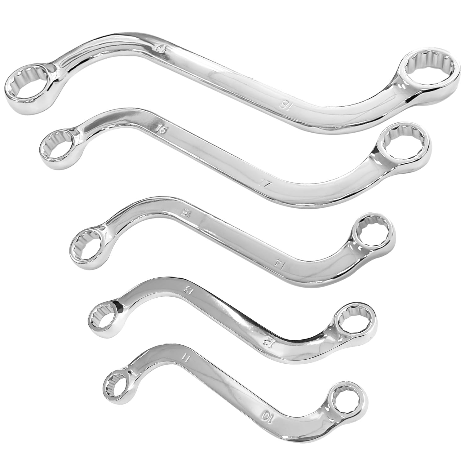 Sutekus S-Style Box Wrench Set Metric S-Style Wrench with Double 12-Point Box Ends,10mm to 19mm S-Shaped Wrench for Vehicle Maintenance Machinery, 5Pcs