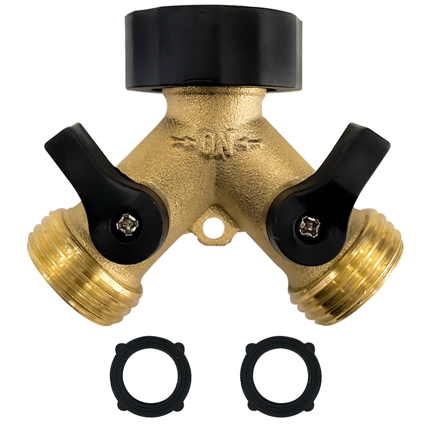 Sutekus Garden Hose Splitter 2 Way Garden Hose Adapter Heavy Duty Brass Y Connector with 2 Extra Rubber Washers for Outdoor Faucet
