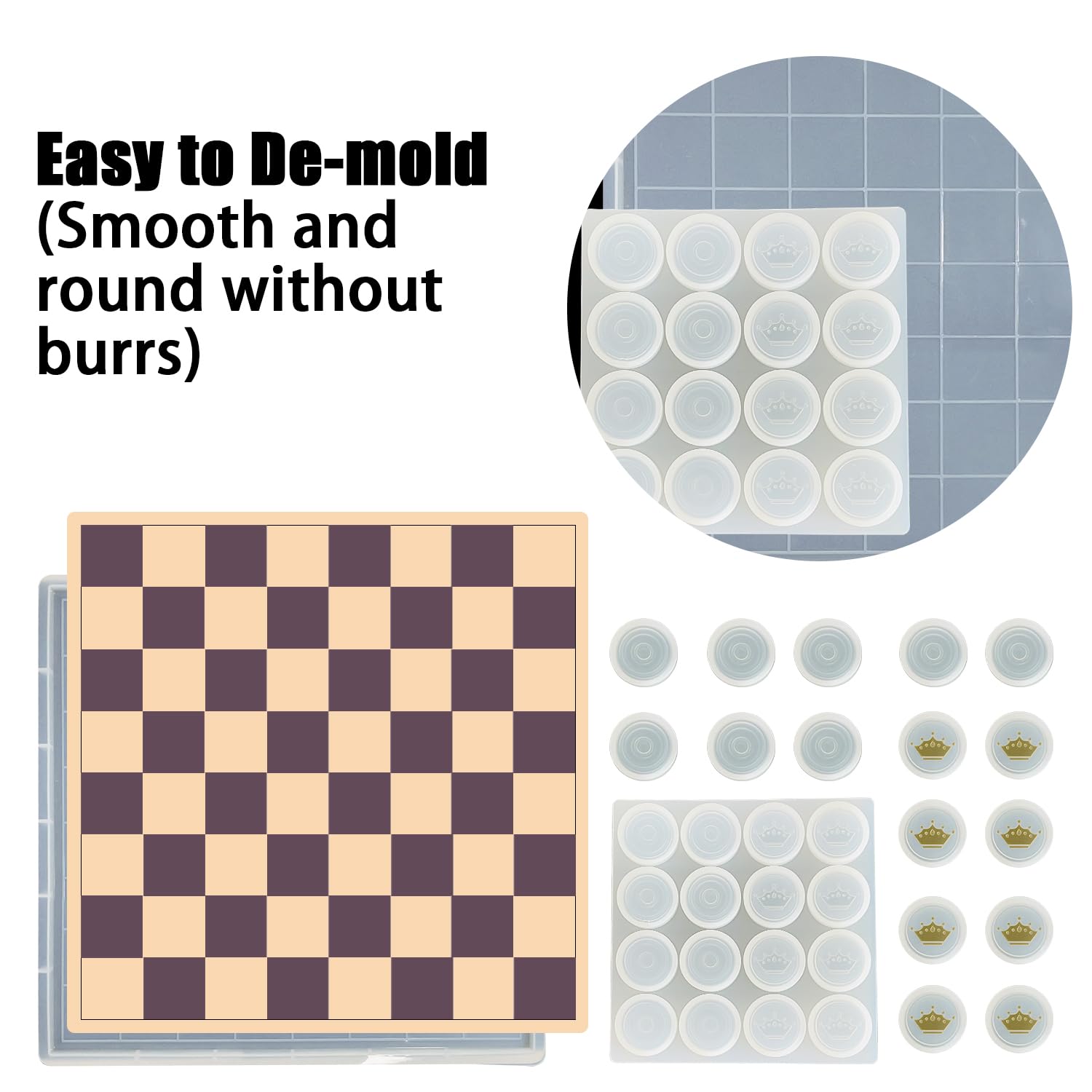 Sutekus Chess Molds for Resin Casting Resin Chess Set Mold with 16 Piece 3D Full Size Chess Checkers & Chess Board Epoxy Silicone Resin Molds for DIY Art Crafts Making Gift