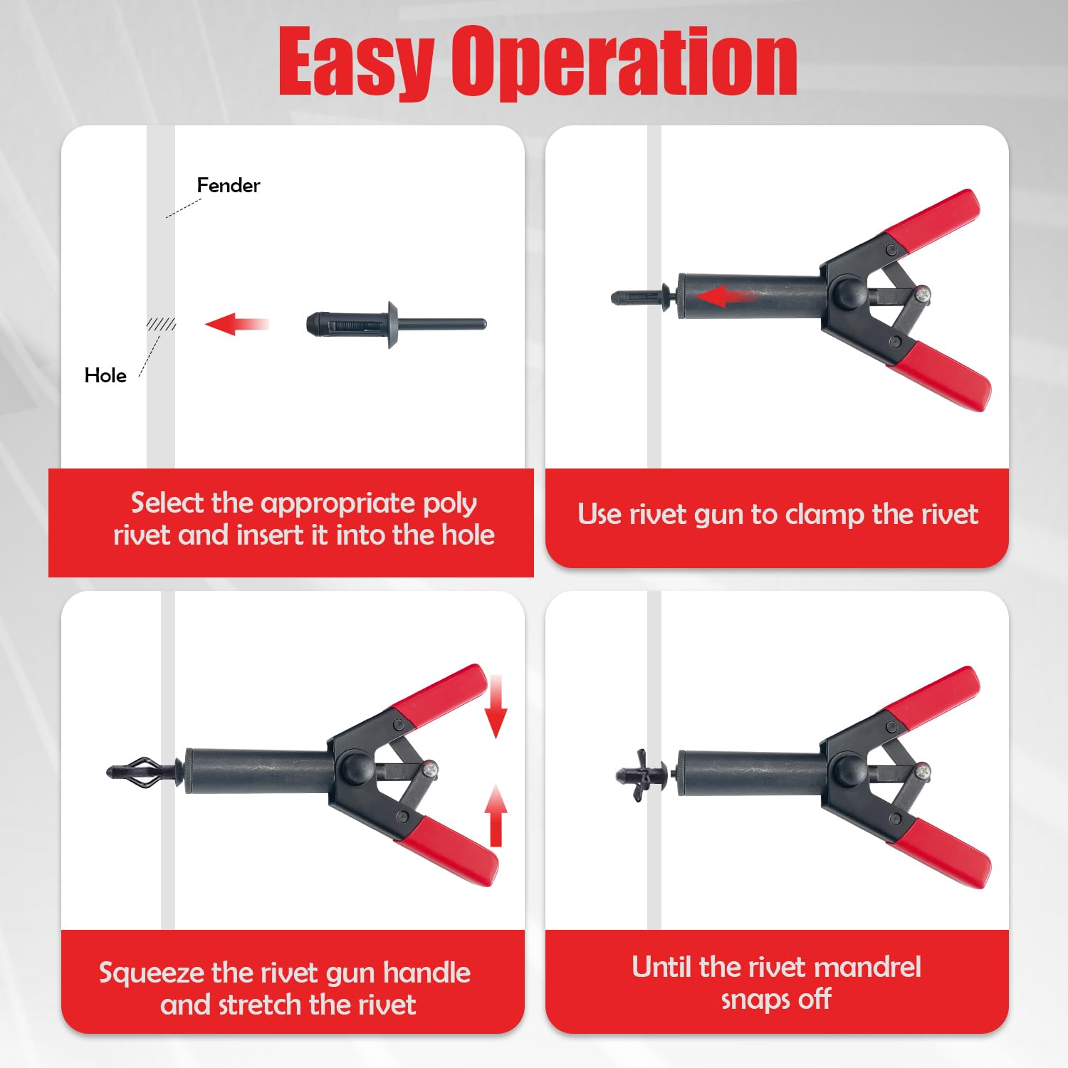 Sutekus Plastic Rivet Gun Set - Includes 40Pcs Poly Rivets Assortment, 1Pcs Rivet Removal Tool and 1Pcs Fastener Remover for Removing Car Door Panel and Upholstery Clips