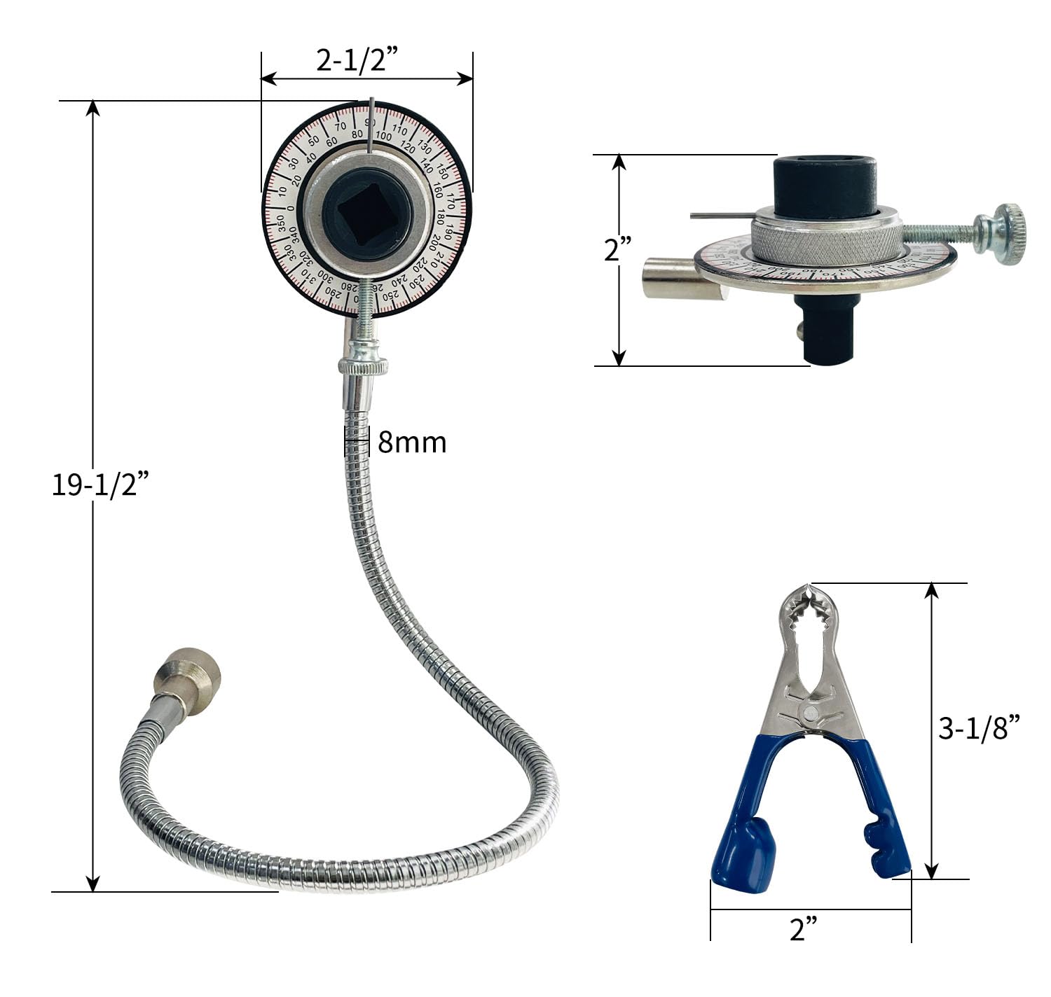 Sutekus Torque Angle Meter 1/2" Drive Wrench Angle Gauge with Flexible Clip Arm