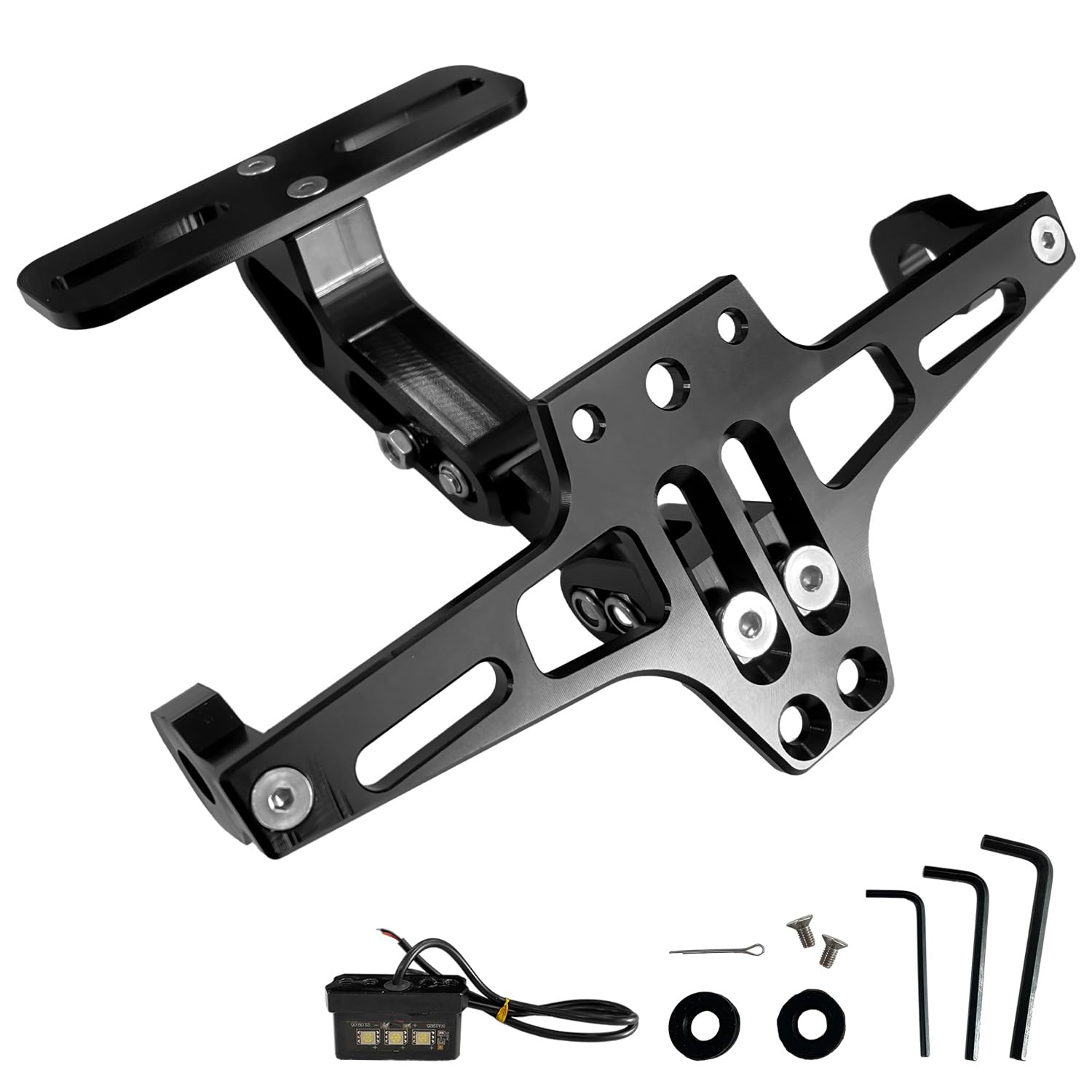 Sutekus Motorcycle License Plate Bracket License Plate Holder Mount Fender Eliminator Kit includes Plate Holder LED Light and Wrenches