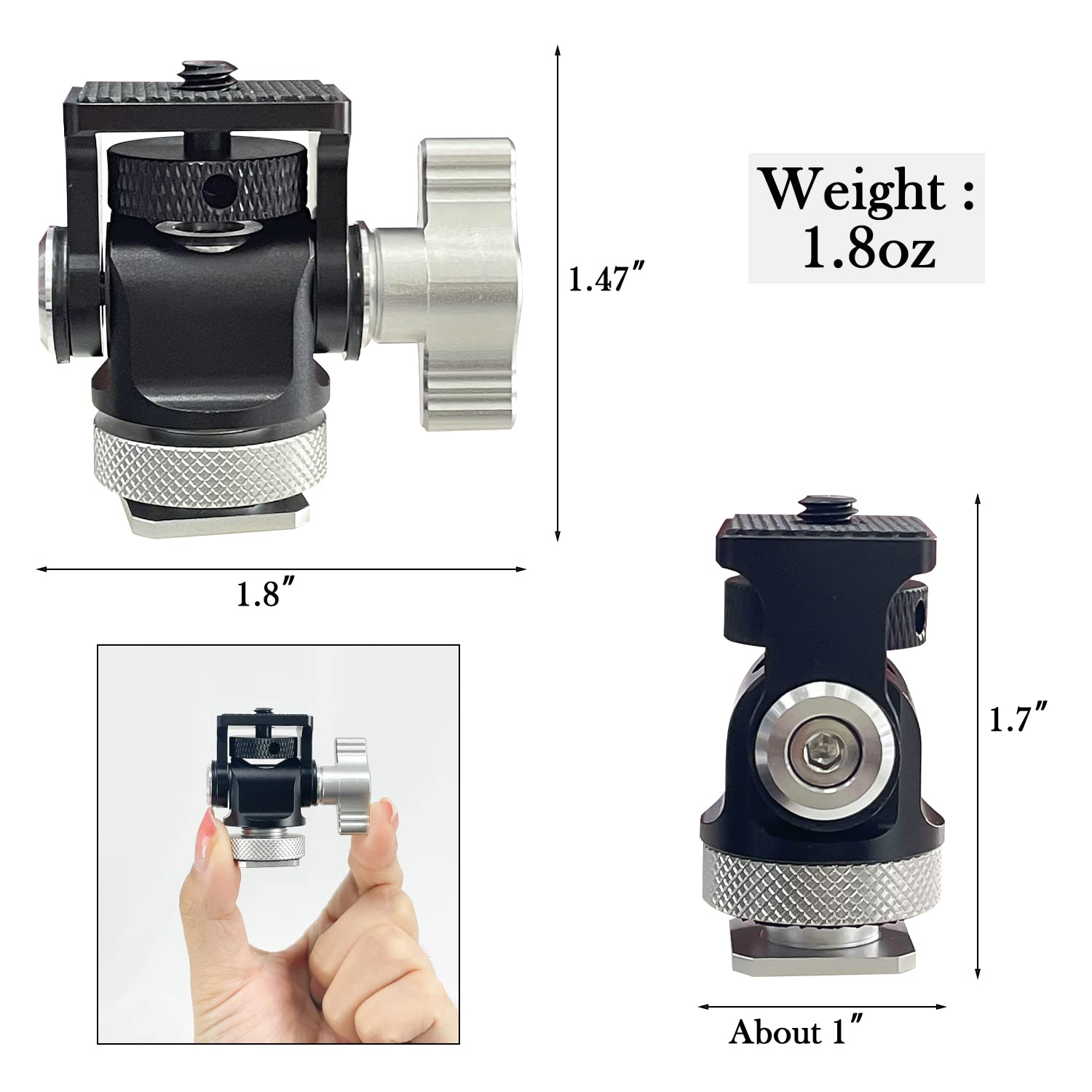 Sutekus Field Monitor Mount Holder with Cold Shoe Swivel and Tilt Adjustable 1/4" Screw Thread Adapter for 5’’ and 7’’ Monitor