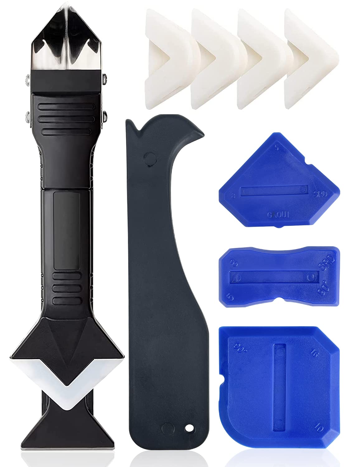 Sutekus 3 in 1 Silicone Caulking Tools Sealant Finishing Tool Grout Scraper Glass Glue Angle Scraper for Kitchen Bathroom Window Sink Joint