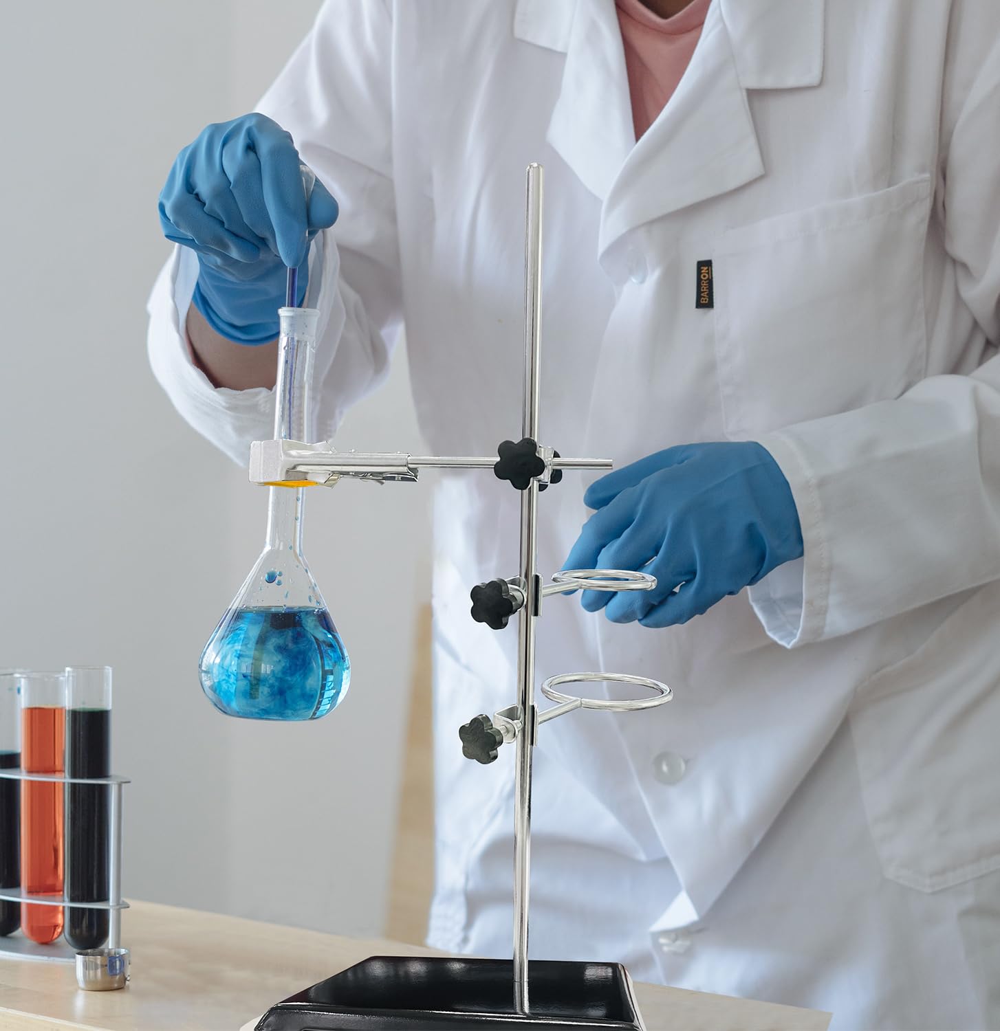 Sutekus Lab Stand Support with Clamp Chemistry Laboratory Stands Support Set Including a Burette Clamp and 2 Flask Ring Clamps, 16" Rod