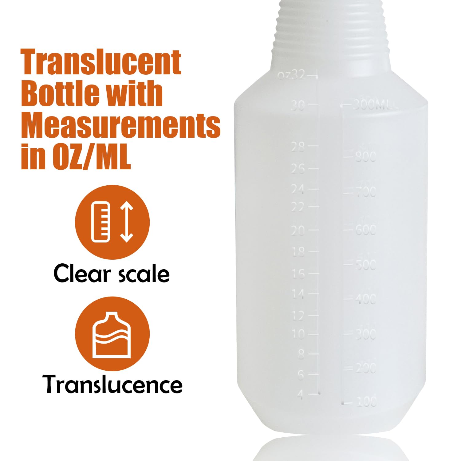 Sutekus Plastic Spray Bottle for Cleaning Solutions 6 Pack Spraying Bottles Household Reusable Spray Bottles with Measurements and Adjustable Nozzle (16oz 24oz 32oz, 6Pack)