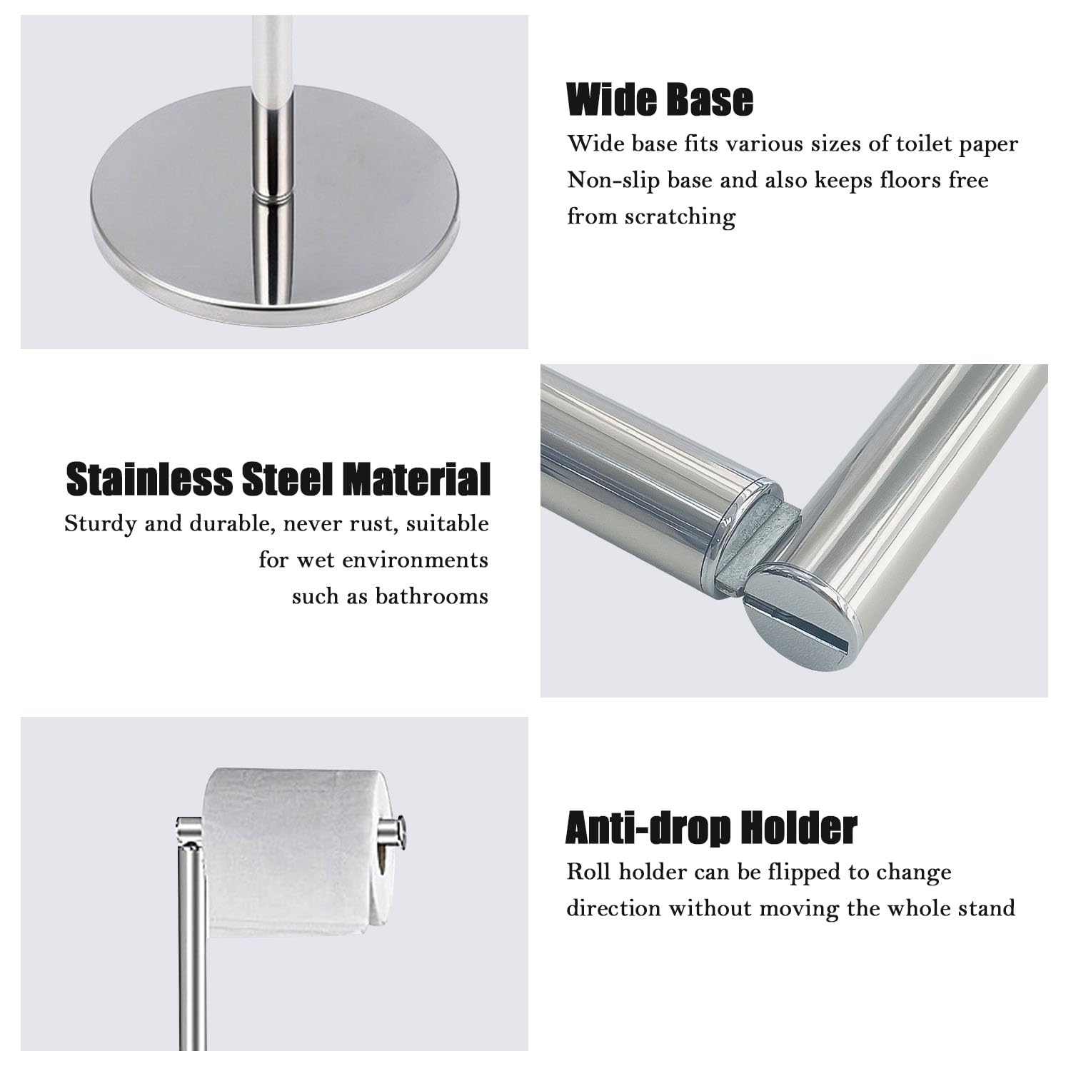 Sutekus Toilet Paper Holder Stand Free Standing Toilet Paper Roll Holder 22" Tissue Rack Stainless Steel Toilet Paper Stand with Heavy Base