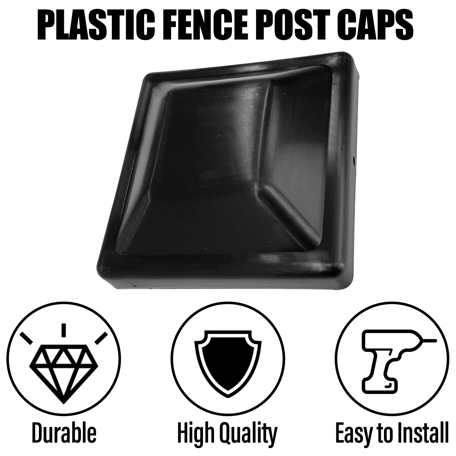 Sutekus Post Caps 4x4 inches Durable Plastic Fence Post Cap with Free Screws 24-Pack Post Covers 3 5/8" Fence Post Caps, Black