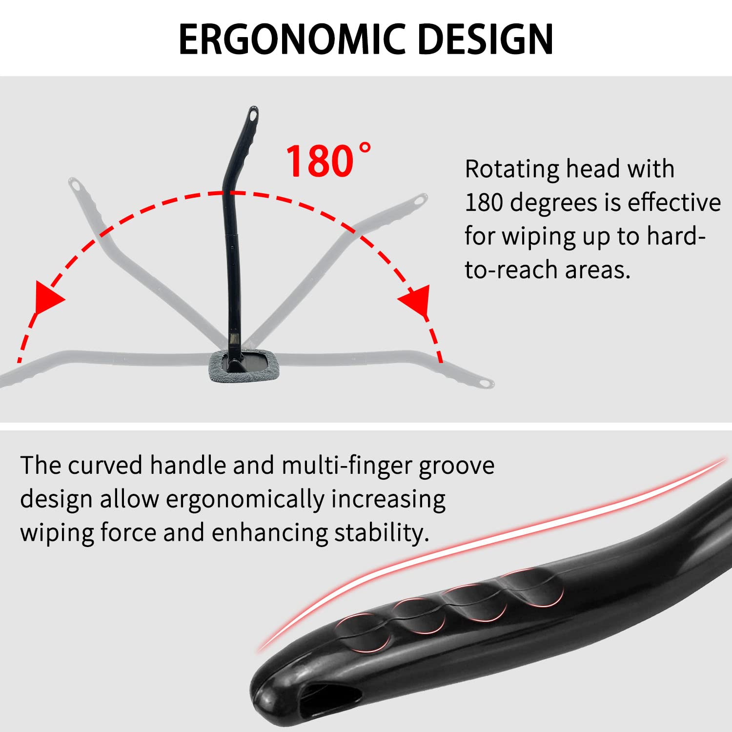 Sutekus Windshield Cleaning Tool Interior Window Cleaning Wand with Detachable Handle Auto Inside Glass Wiper