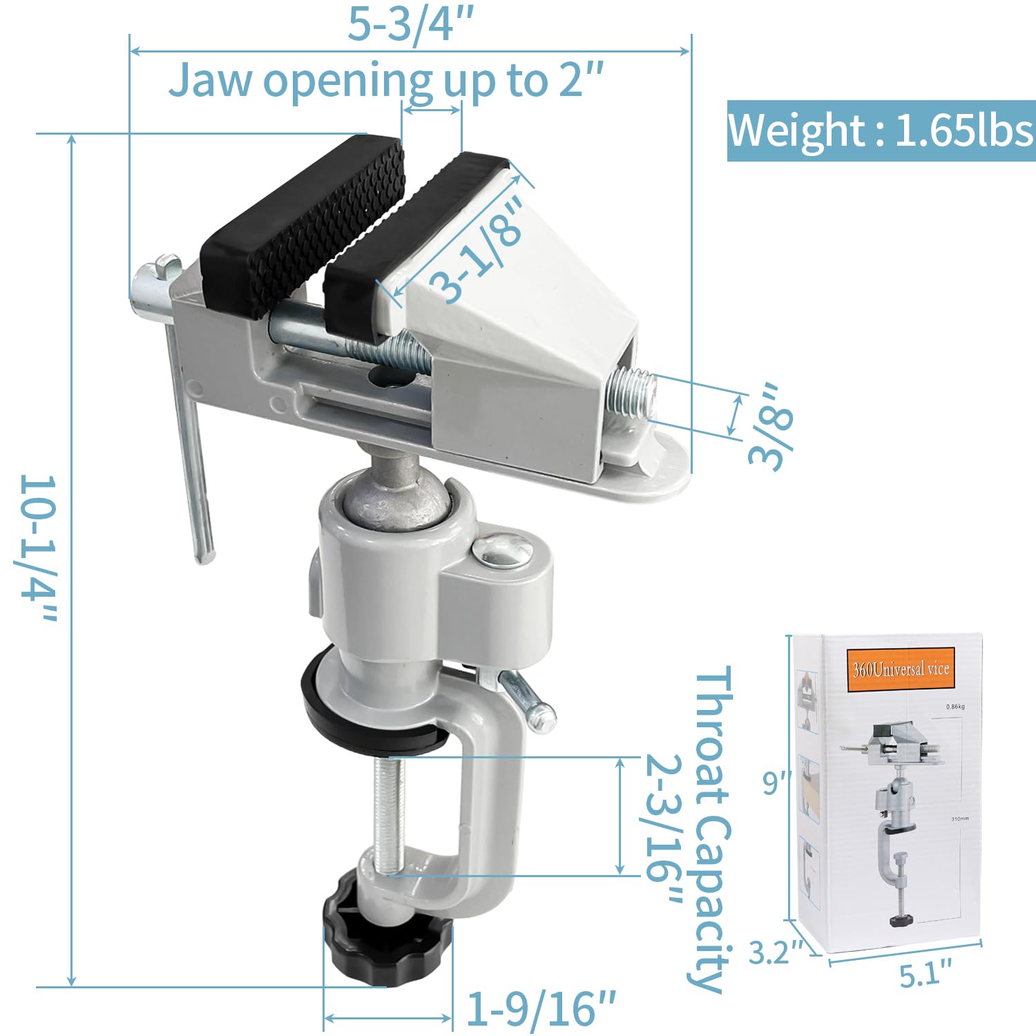 Sutekus 3" Universal Table Vise Swivel Bench Vise Tabletop Clamp Vice Tilts Rotate 360° for Woodworking Crafting Jewelry Hobby Model Making