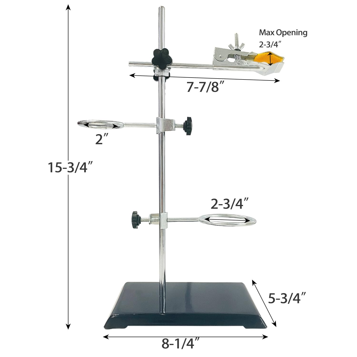 Sutekus Lab Stand Support with Clamp Chemistry Laboratory Stands Support Set Including a Burette Clamp and 2 Flask Ring Clamps, 16" Rod