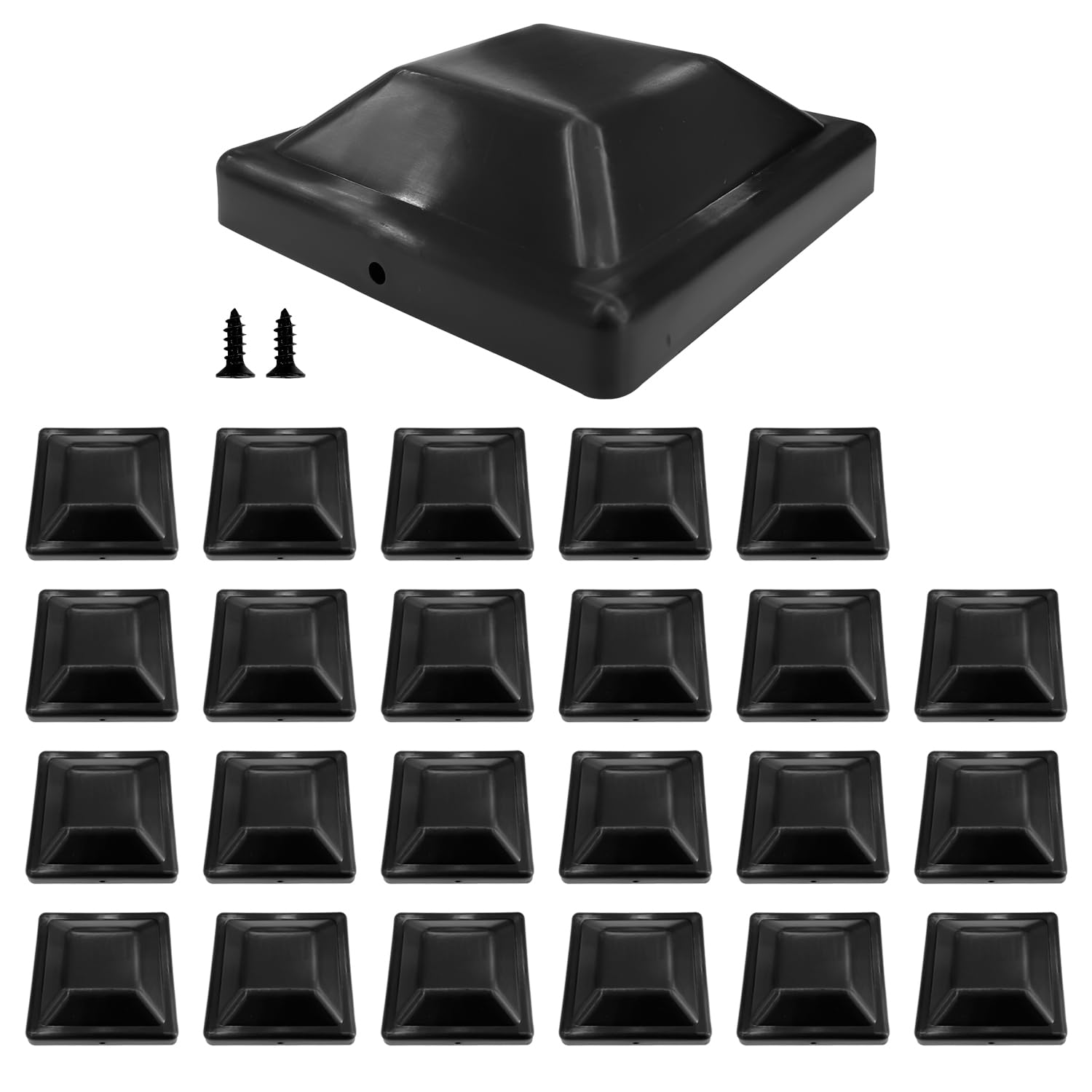 Sutekus Post Caps 4x4 inches Durable Plastic Fence Post Cap with Free Screws 24-Pack Post Covers 3 5/8" Fence Post Caps, Black