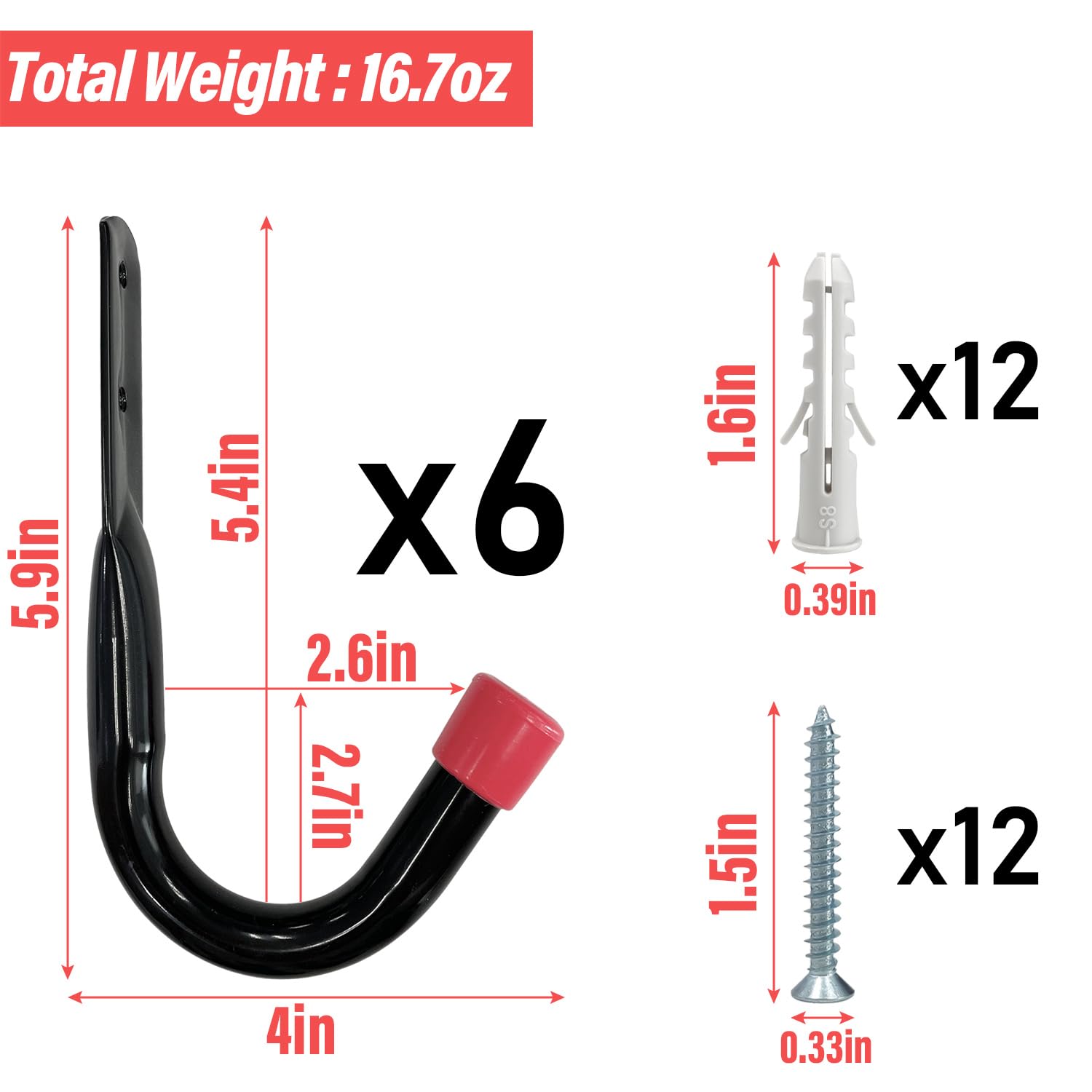 Sutekus Garage Hooks 6 Pack Heavy Duty Garage Storage Utility Hooks Utility Hangers Wall Hooks, Black