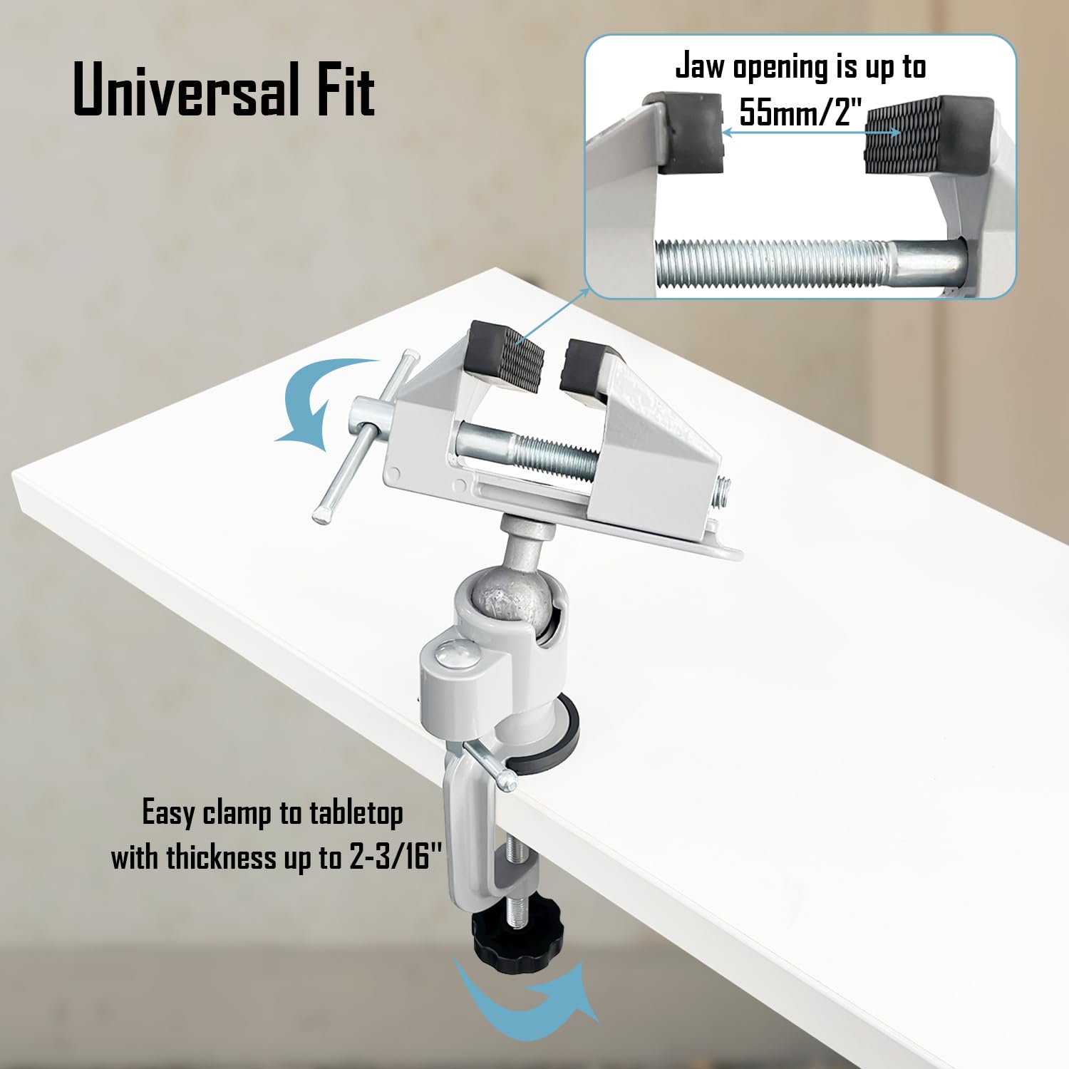 Sutekus 3" Universal Table Vise Swivel Bench Vise Tabletop Clamp Vice Tilts Rotate 360° for Woodworking Crafting Jewelry Hobby Model Making