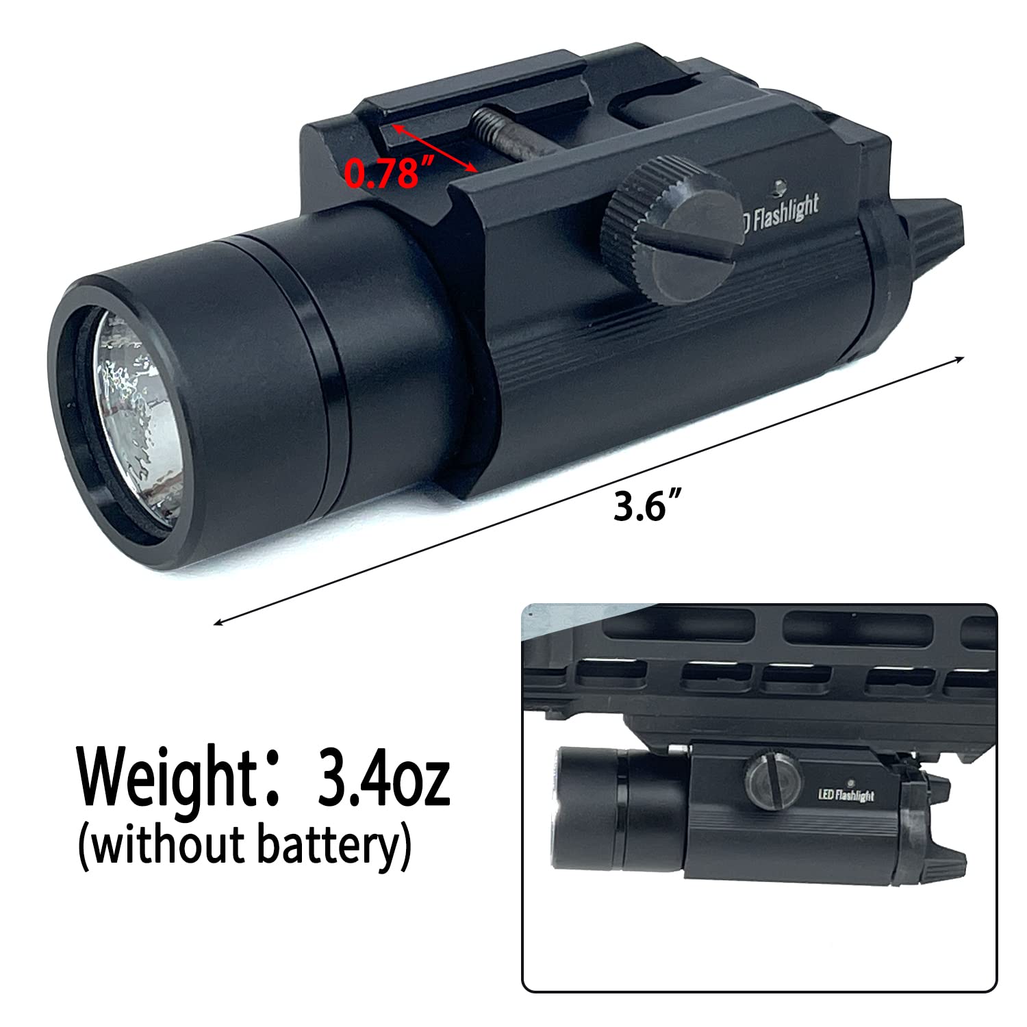 Sutekus 500 Lumens Tactical Flashlight Rail Mounted Compact Gun Pistol Light with Momentary On Mode for Airsoft Hunting Outdoor (Black)