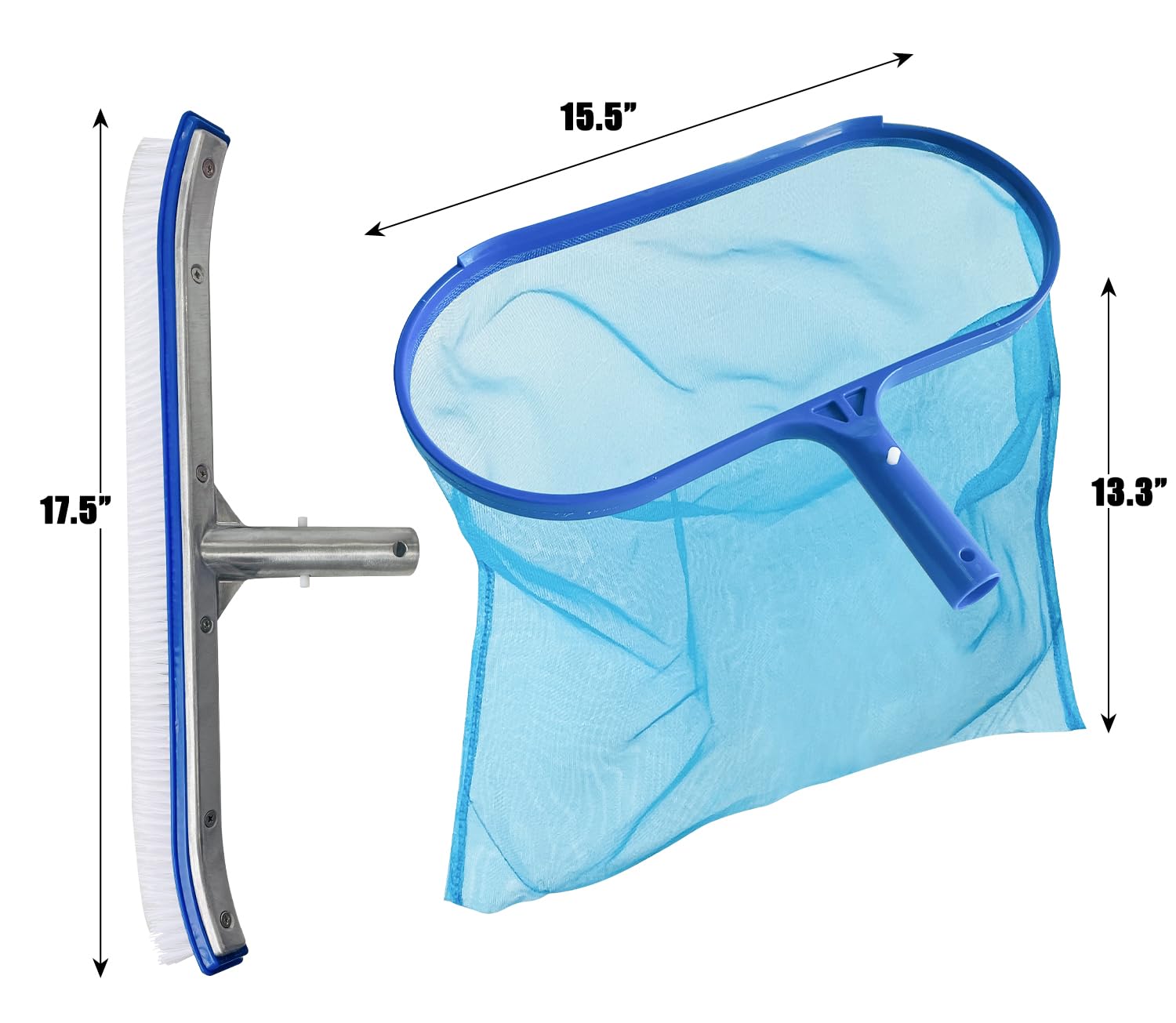 Sutekus Pool Skimmer Net & Pool Brush Head Kit Larger Capacity Pool Net Skimmer 17.5" Swimming Pool Scrub Brushes for Cleaning Pool Walls Floors