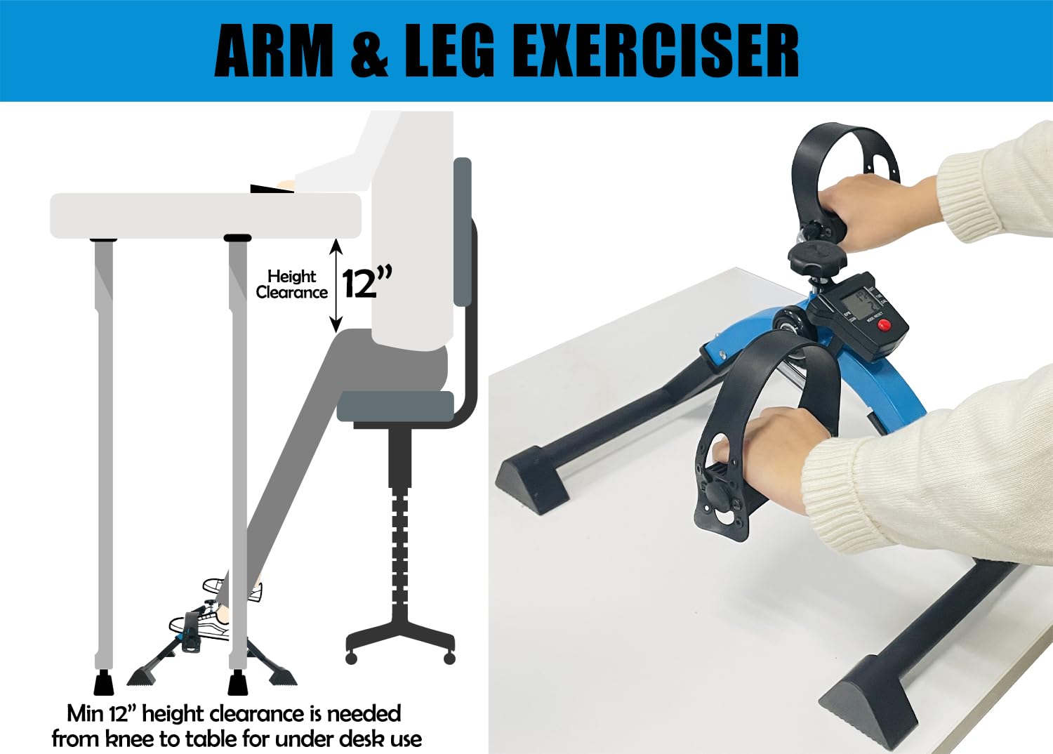 Sutekus Folding Pedal Exerciser Under Desk Bike Pedal Exerciser with Electronic Display Foot Hand Cycle Portable Peddler Machine Arm Leg Exerciser While Sitting
