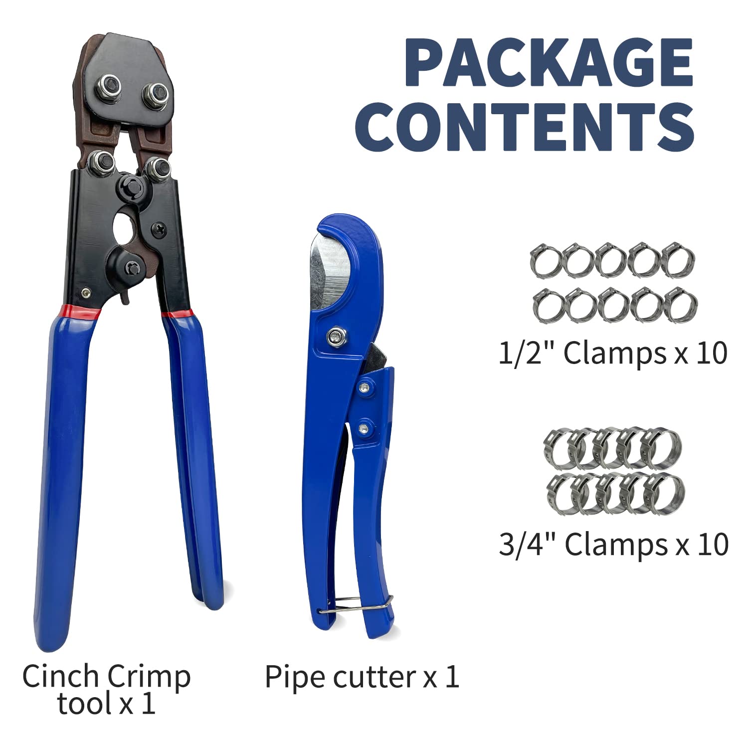 Sutekus PEX Cinch Tool Set For 3/8" to 1" Clamps Pex Crimping Tool Crimper and Pex Cutter With Free Clamps Pipe Fitting Tool Kit