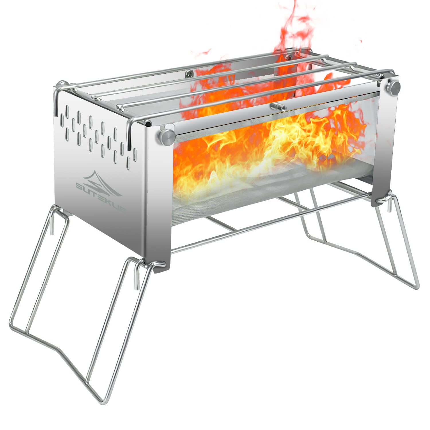 Sutekus 17" Camping Fire Pit Portable Mesh Firepit & Charcoal Grill, Great Air Flow, Easy Fire Start, Weighs 5.8lb for Camping Beach Patio Home