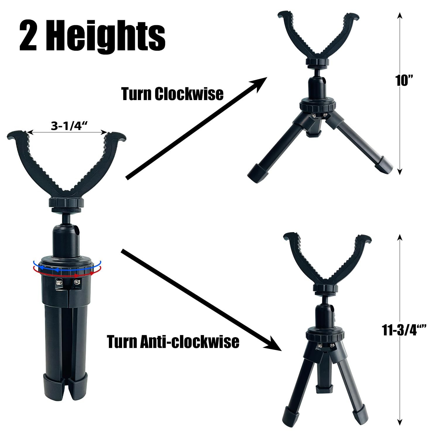 Sutekus Shooting Tripod Tactical Rapid Shooting Rest Aluminum Shooting Stand with Height Adjustment & Swivel V Yoke Holder for Table Bench Shooting Range Hunting