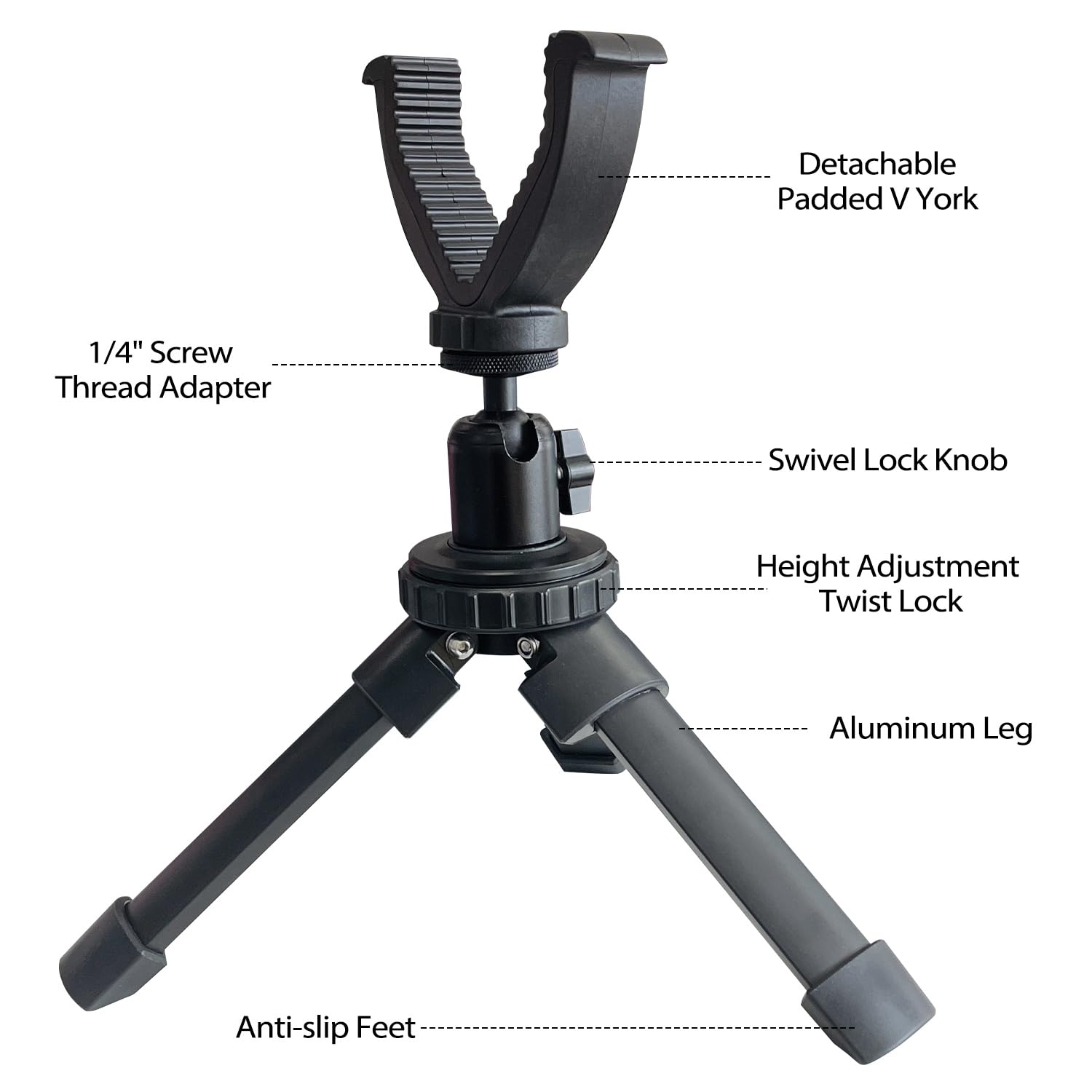 Sutekus Shooting Tripod Tactical Rapid Shooting Rest Aluminum Shooting Stand with Height Adjustment & Swivel V Yoke Holder for Table Bench Shooting Range Hunting