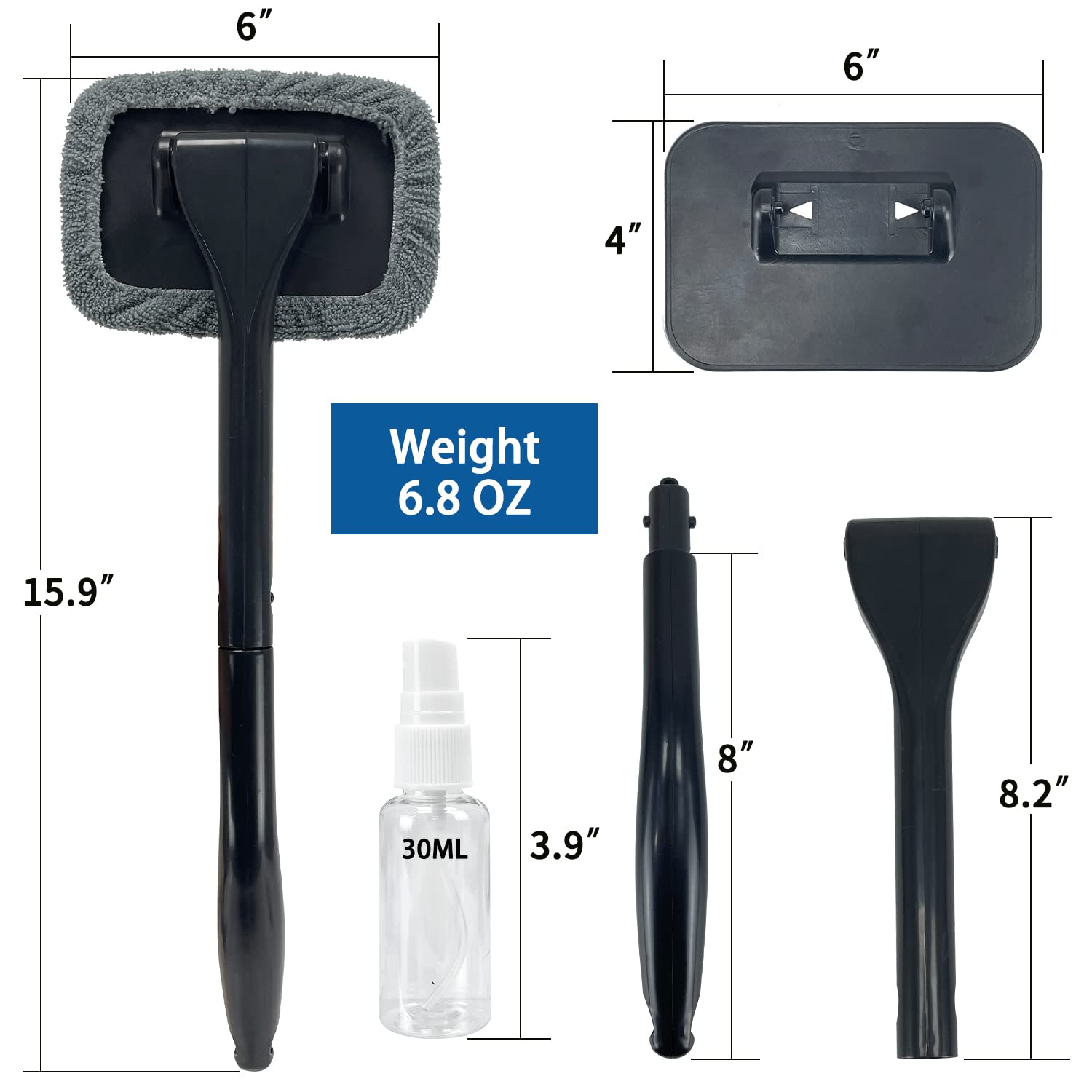 Sutekus Windshield Cleaning Tool Interior Window Cleaning Wand with Detachable Handle Auto Inside Glass Wiper