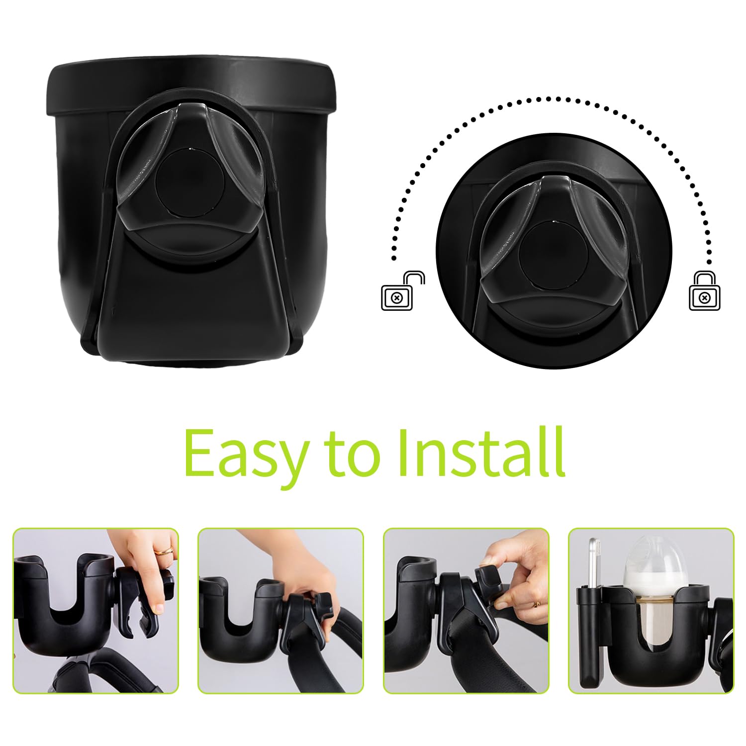 Sutekus Stroller Cup Holder with Phone Holder Universal 2-in-1 Cup Holder for Uppababy Stroller Bike Walker Scooter Wheelchair, 2Pack