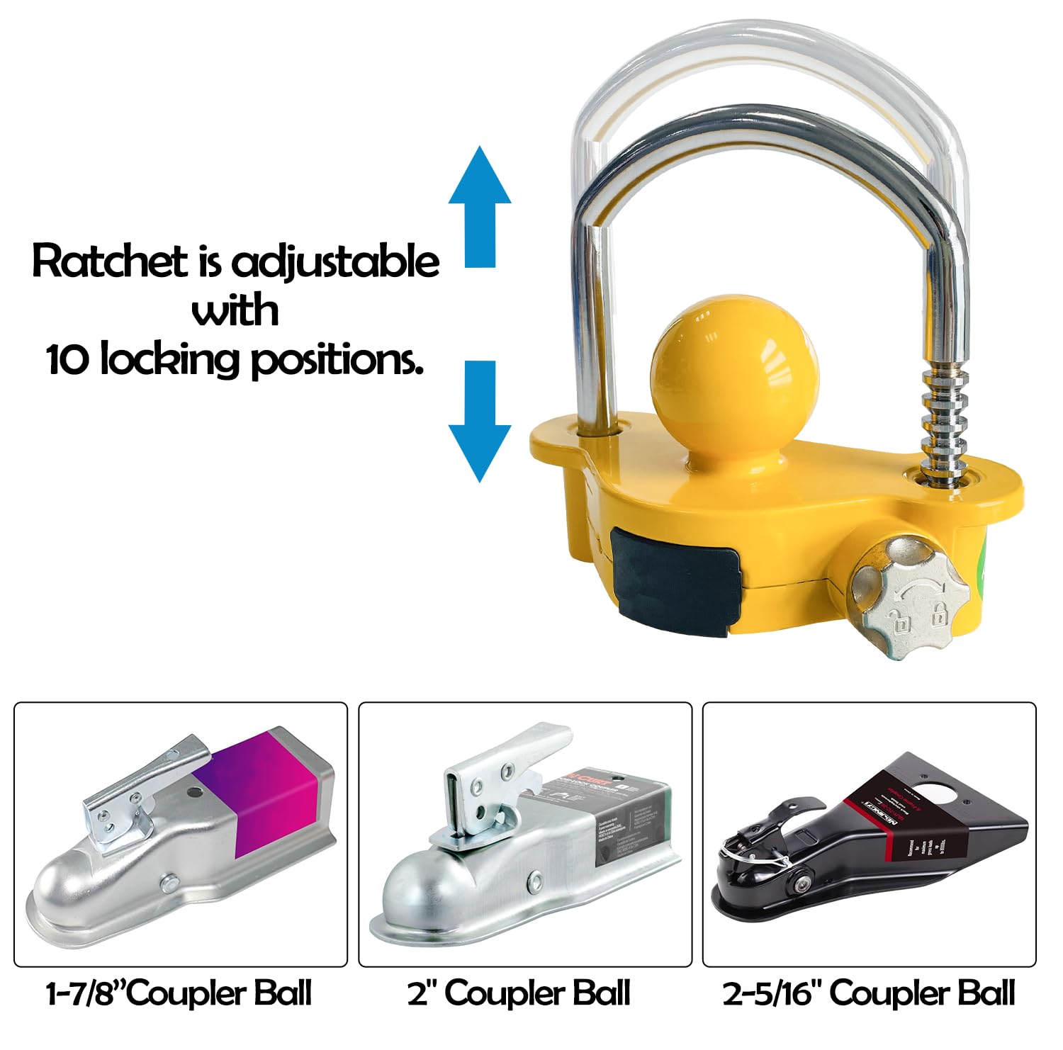 Sutekus Trailer Lock Universal Hitch Lock with Combination Lock Trailer Coupler Lock Camper Accessories for Travel Trailers Boats Trucks Rvs, fit 1-7/8", 2", 2-5/16" Coupler, Yellow