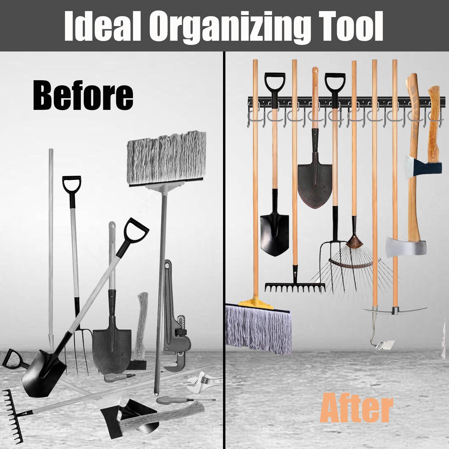 Sutekus Garage Garden Tool Organizer Wall Mount Garage Organization and Storage Heavy Duty Yard Tool Hanger with Rack with Anti-Slip Coating For Tools Ski Gears (Ultimate - 2 Pack)