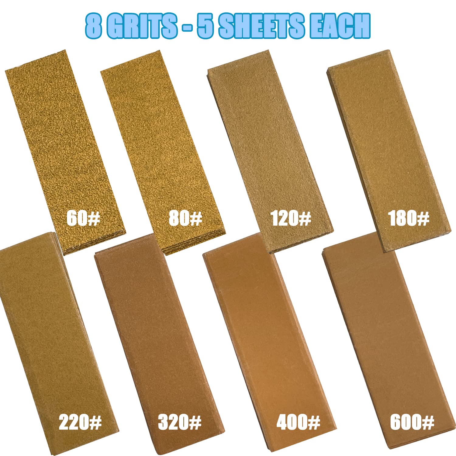 Sutekus Micro Hand Detail Sander Kit 2pcs Mini Detail Sander Blocks with 40 Sheets Hook and Loop Sandpaper-Assorted Grit of 60 80 120 180 220 320 400 600 for Crafts Wood Metal Polishing