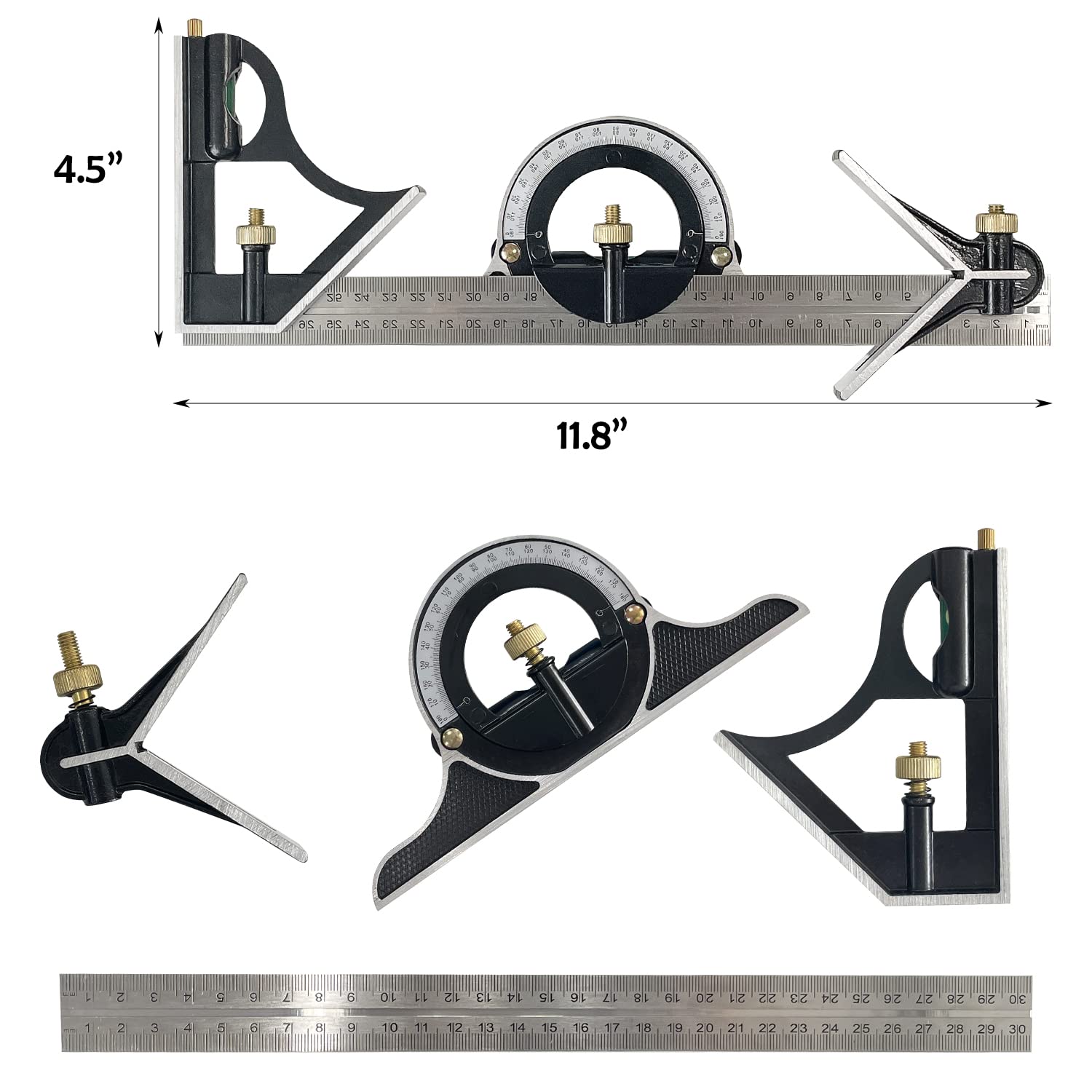 Sutekus Rafter Square and Combination Square Tool Set - 7" Carpenter Square 12" Woodworking Framing Square Combo with Stainless Steel Ruler Angle Ruler