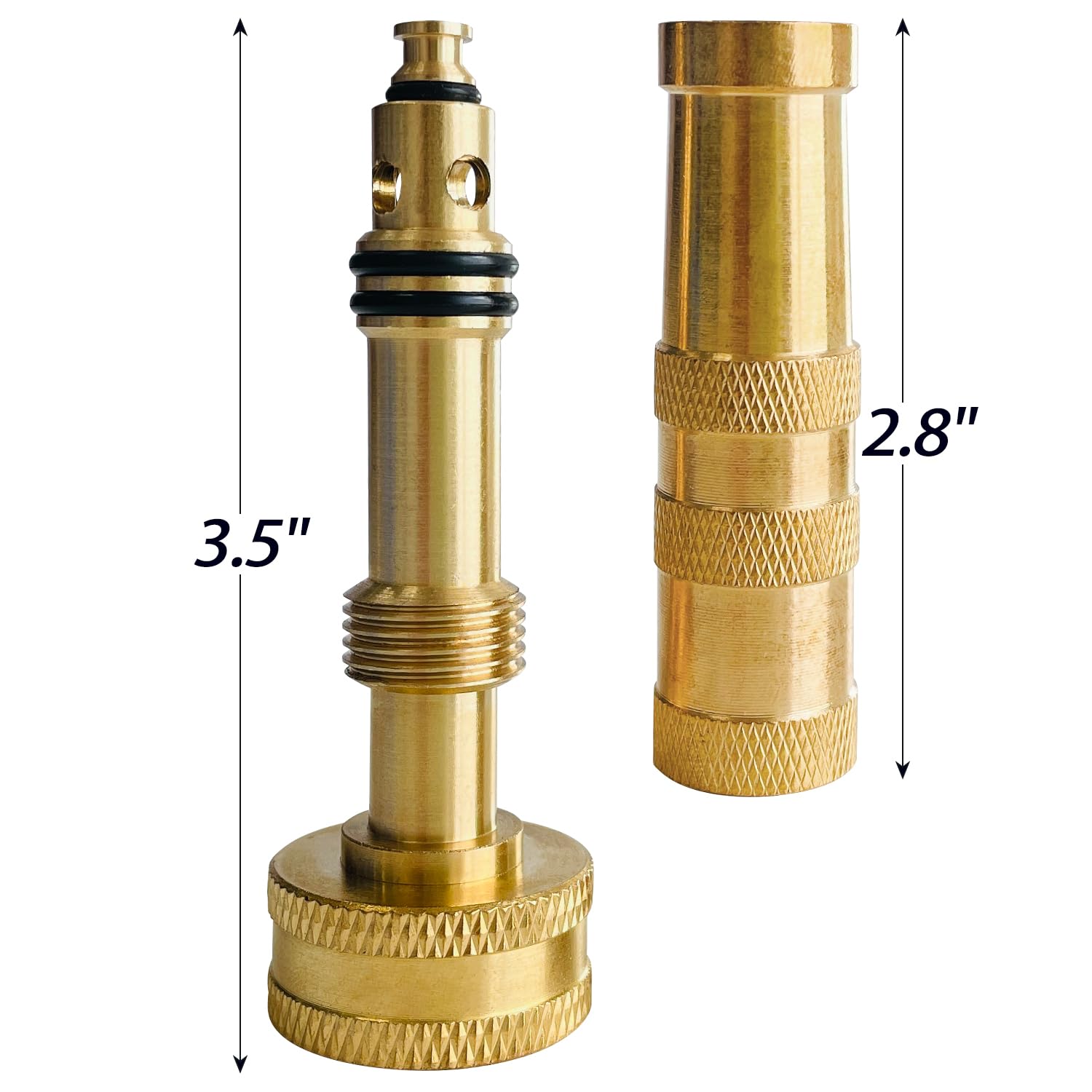 Sutekus Adjustable Twist Hose Nozzle 2Pcs Solid Brass Hose Nozzle 4" Heavy Duty Brass Garden Hose Nozzle with 10 Rubber Washers