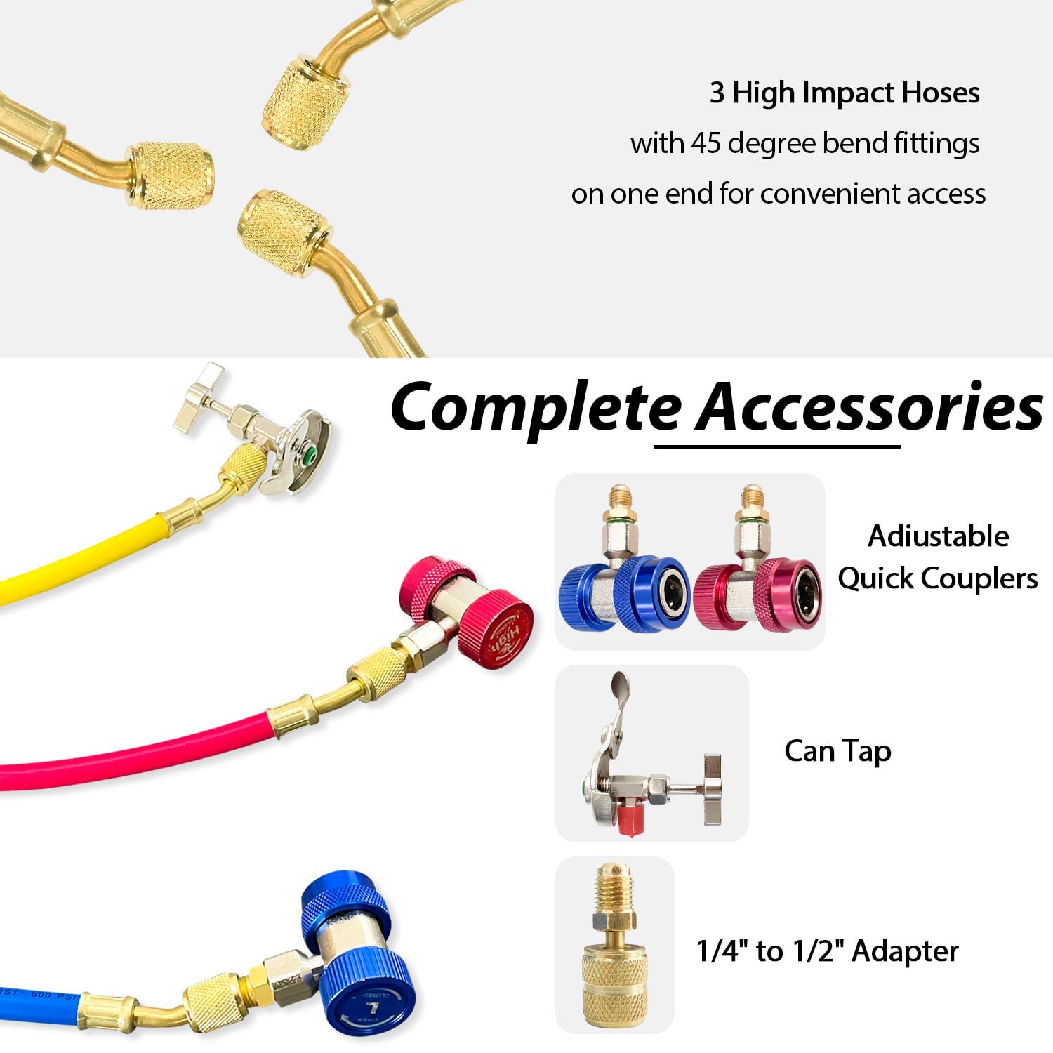Sutekus AC Gauge Set 3 Way AC Manifold Gauge Set Freon Charge Kit with Hoses Couplers & Adapter for R410 R22 R134A R404 Refrigerant