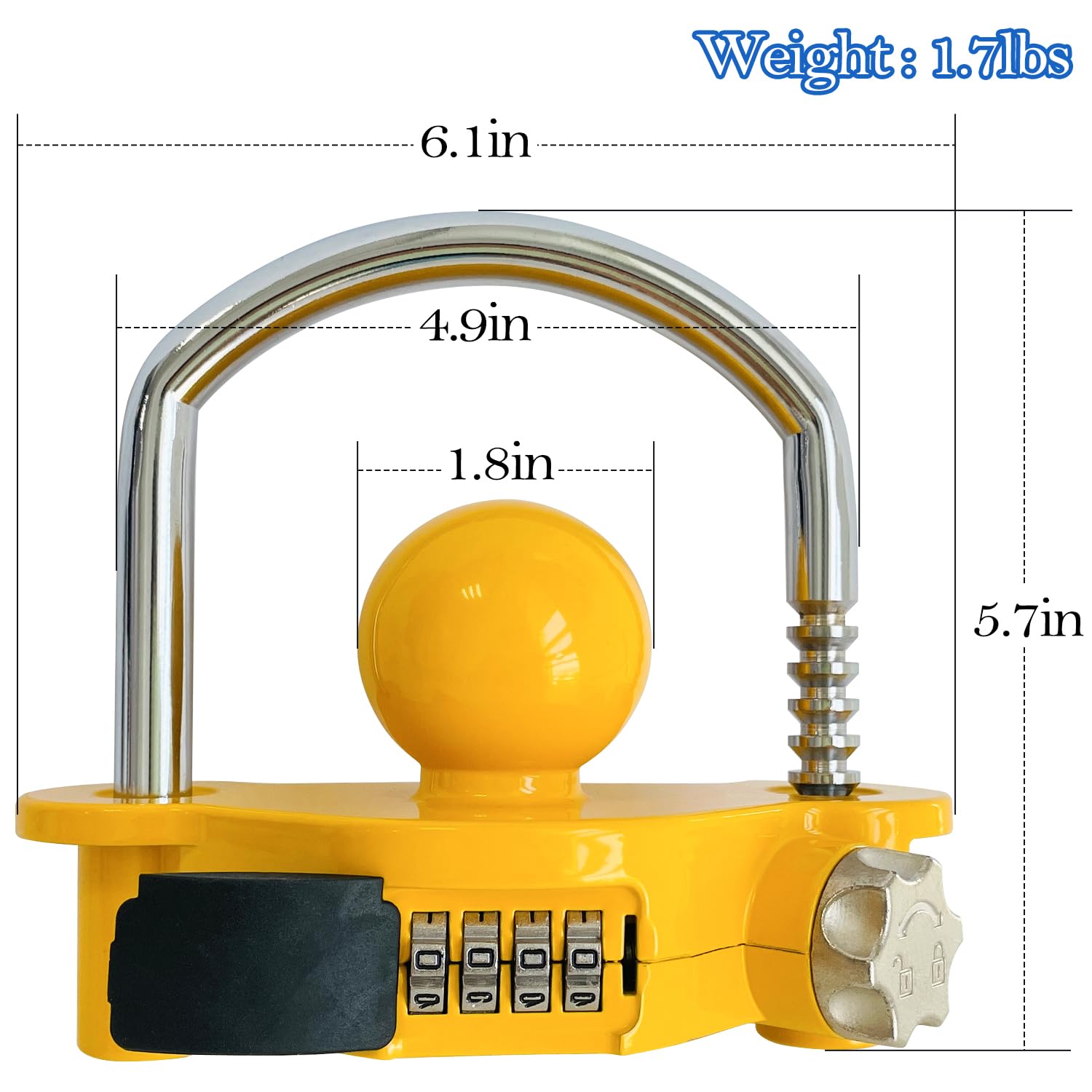 Sutekus Trailer Lock Universal Hitch Lock with Combination Lock Trailer Coupler Lock Camper Accessories for Travel Trailers Boats Trucks Rvs, fit 1-7/8", 2", 2-5/16" Coupler, Yellow