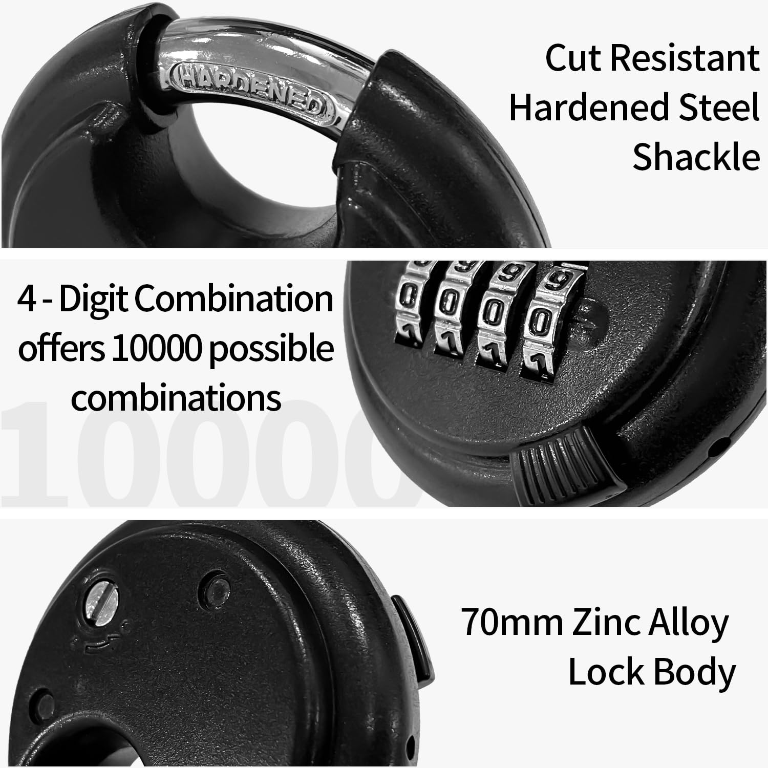 Sutekus Combination Lock 4 Digit Disc Padlock with Steel Shackle Waterproof Padlock Heavy Duty Combo Lock Round Outdoor Lock for School Gym Locker, Fence, Toolbox, Gate, Case, Hasp Storage, Black