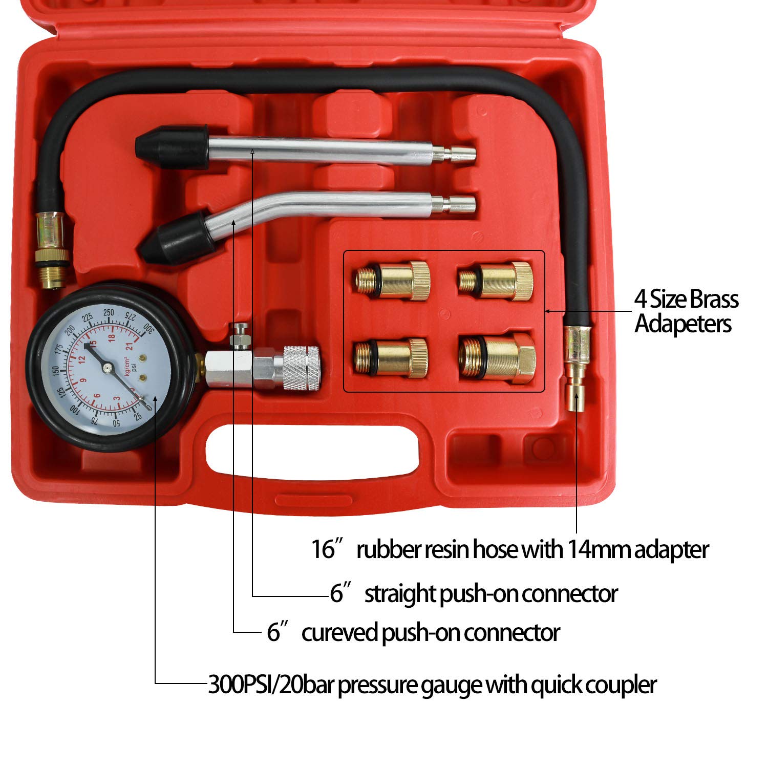 Sutekus 300PSI Engine Compression Tester Kit Cylinder Pressure Test Gauge Automotive Tool Gauge with Adapters