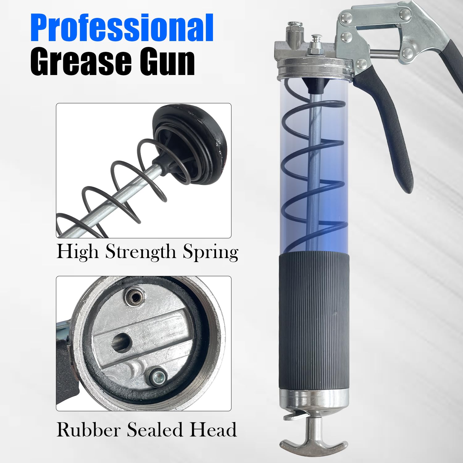 Sutekus Grease Gun 7000 PSI Pistol Grip Grease Gun Kit with Spring Flex Hose and Nozzle for Automotive Oil Injection, Blue