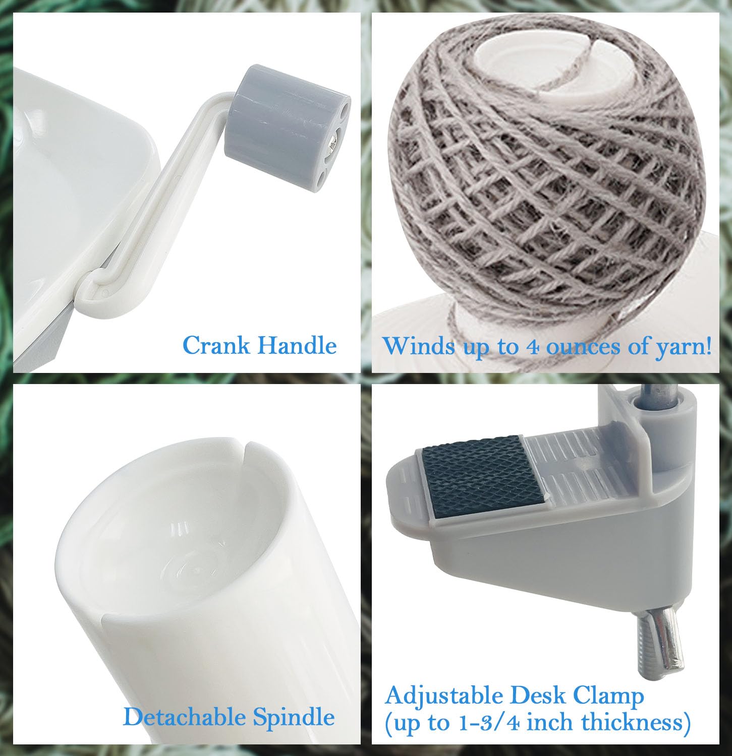 Sutekus Yarn Ball Winder Portable Yarn Winder Manual Wool Winder Holder with Tabletop Clamp for Crocheting Knitting, White and Grey