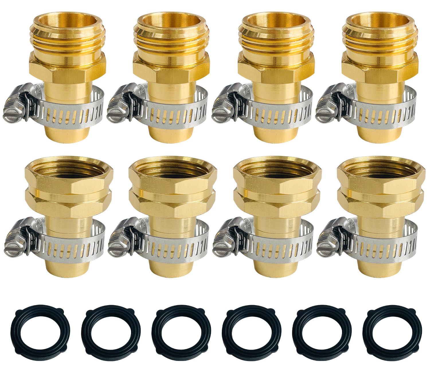 Sutekus Garden Hose Repair Kit Garden Hose Repair Connector with Clamps and Washers Male and Female Garden Hose Fittings for 3/4" or 5/8" Garden Hose, 4 Set