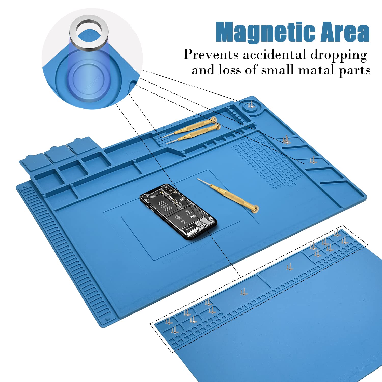 Sutekus Silicone Soldering Mat Heat Resistant Magnetic Repair Mat Heat Insulation Soldering Station Pad for Soldering, Computer Repair, Electronics, 2Pack