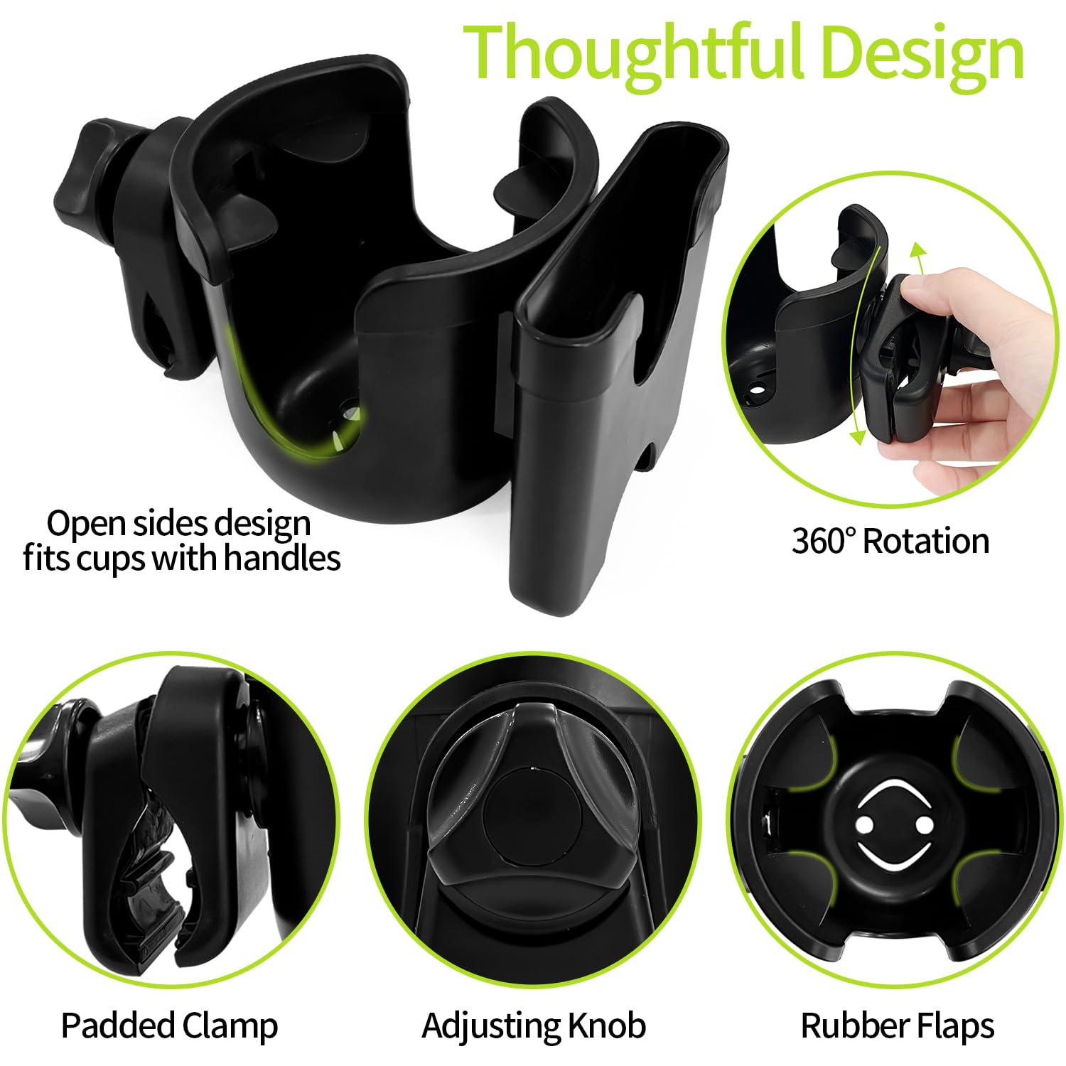 Sutekus Stroller Cup Holder with Phone Holder Universal 2-in-1 Cup Holder for Uppababy Stroller Bike Walker Scooter Wheelchair, 2Pack